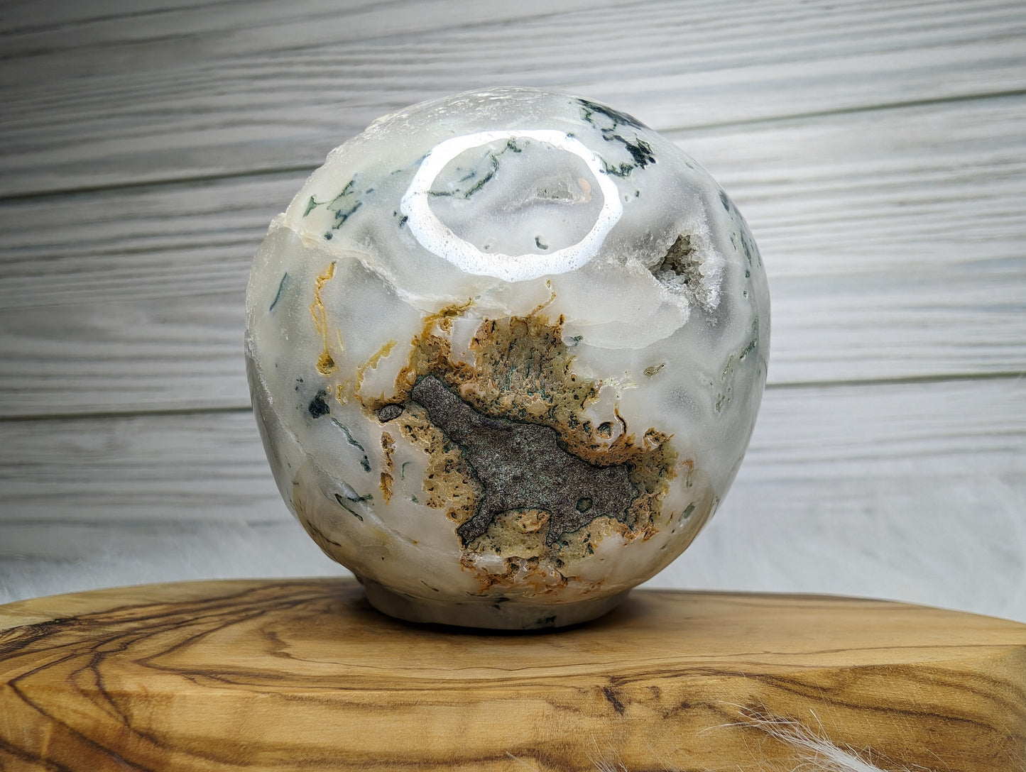 Imperfect Druzy Moss Agate Skull Carving