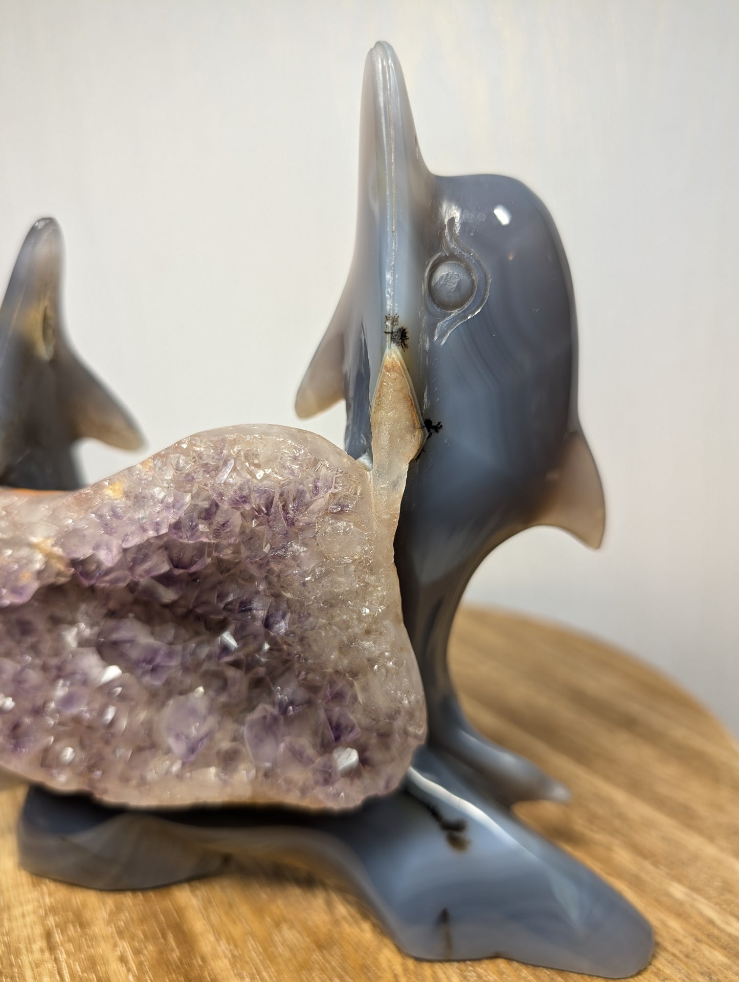 Druzy Agate Amethyst Dolphin Carving Z51