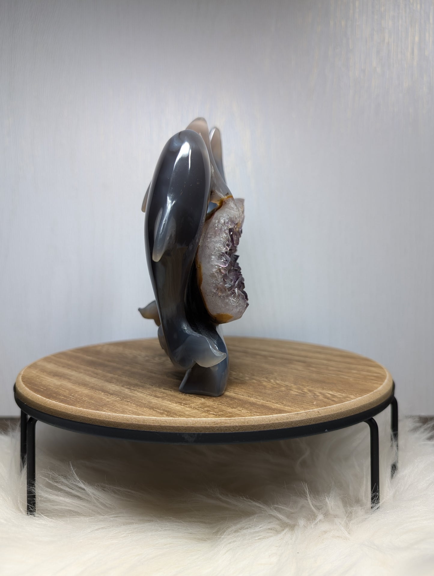 Druzy Agate Amethyst Dolphin Carving Z51
