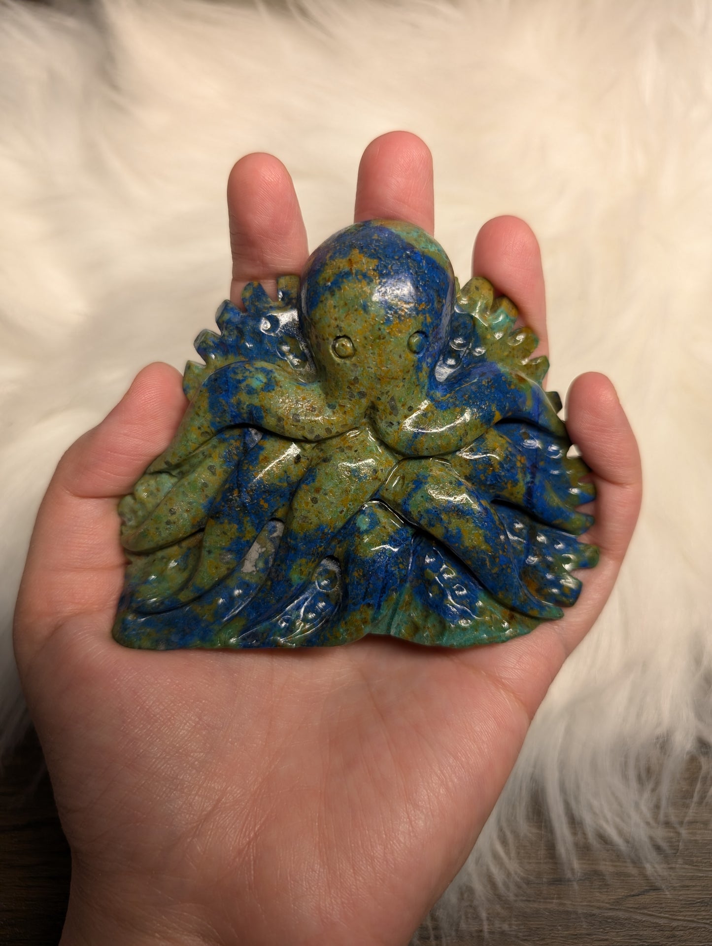 Azurite Octopus Carving