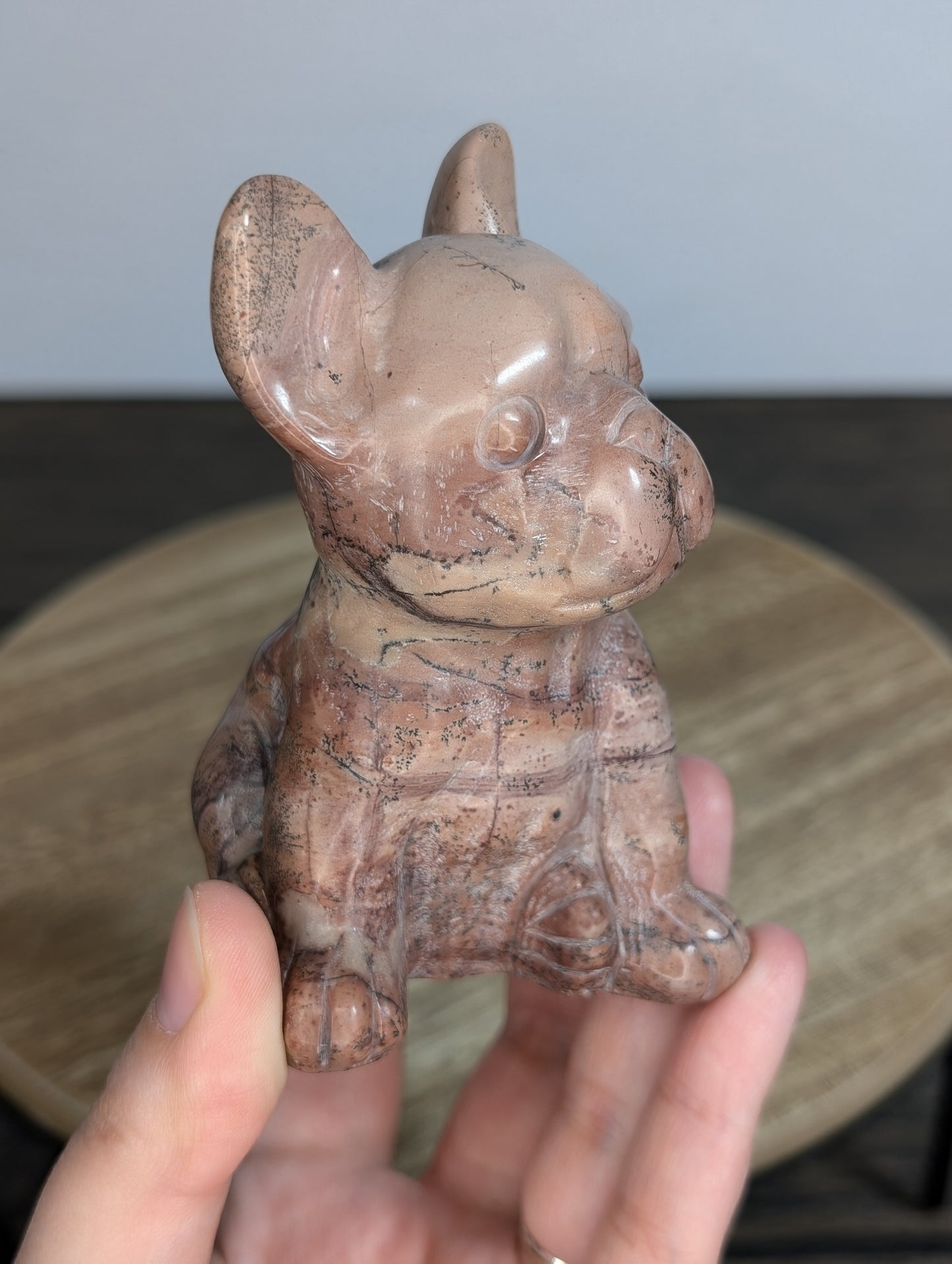 Pink Picture Jasper Frenchie Carving (AS34)