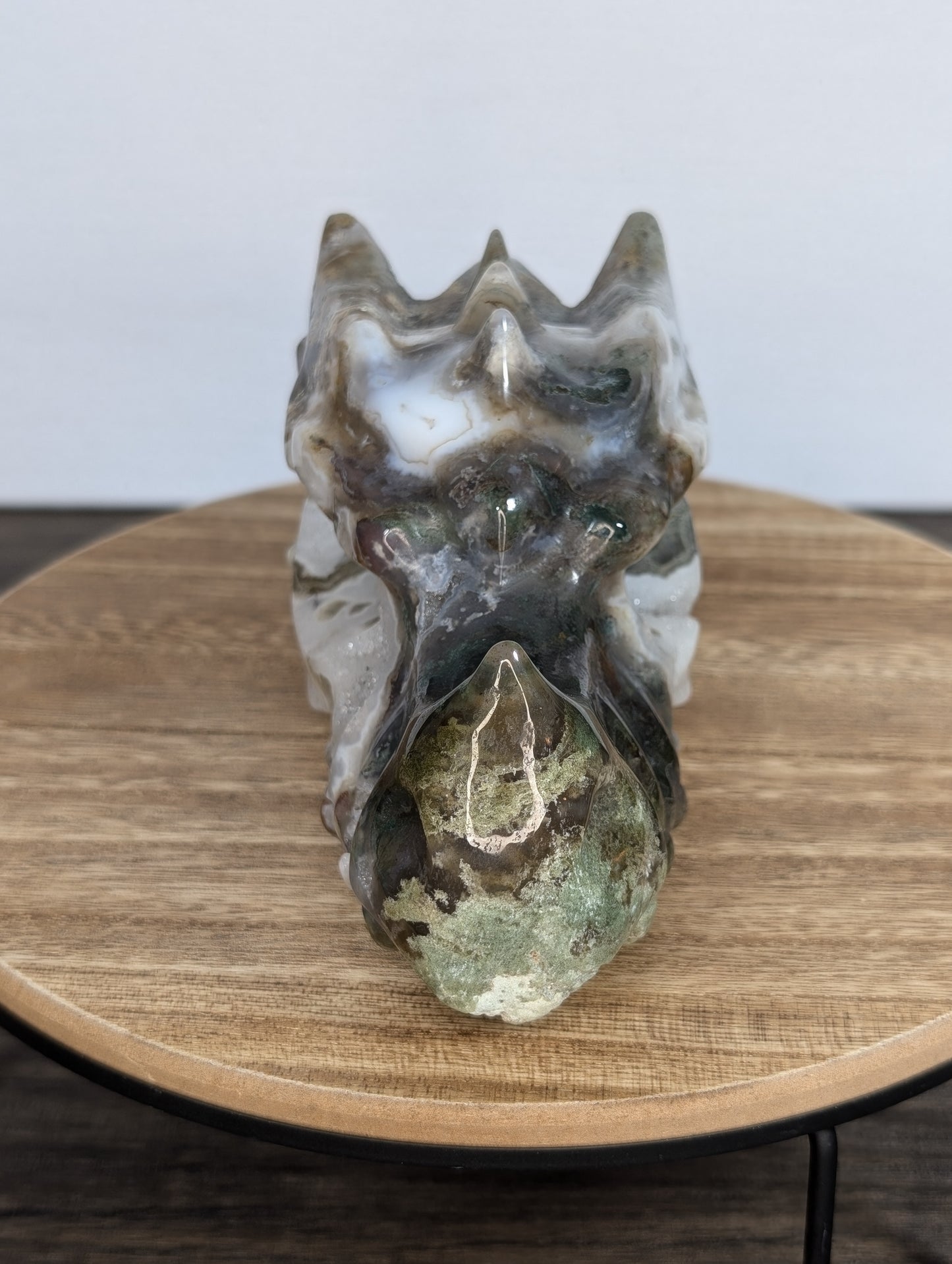 Moss Agate Dragon Head Carving
