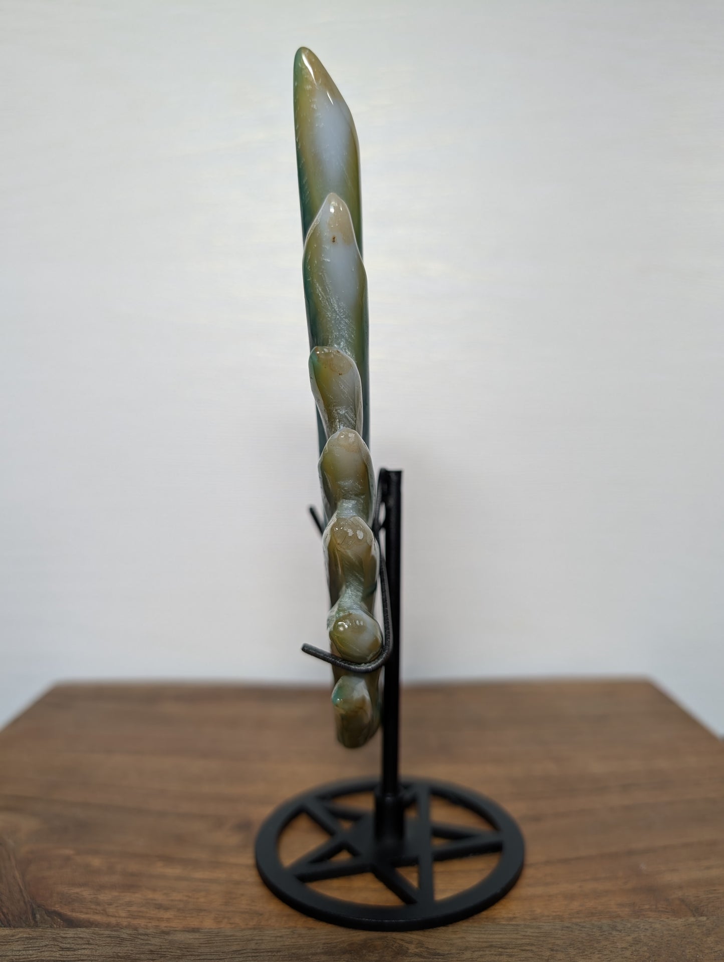 Druzy Green Agate (Enhanced) Nine Tail Fox Carving w/ Stand (D33)