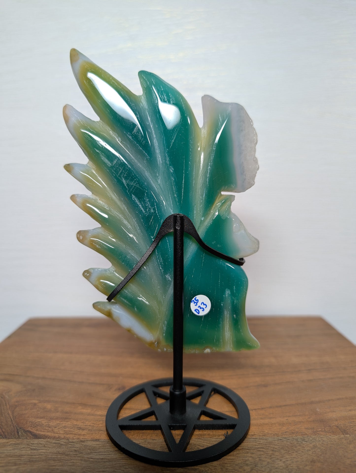 Druzy Green Agate (Enhanced) Nine Tail Fox Carving w/ Stand (D33)