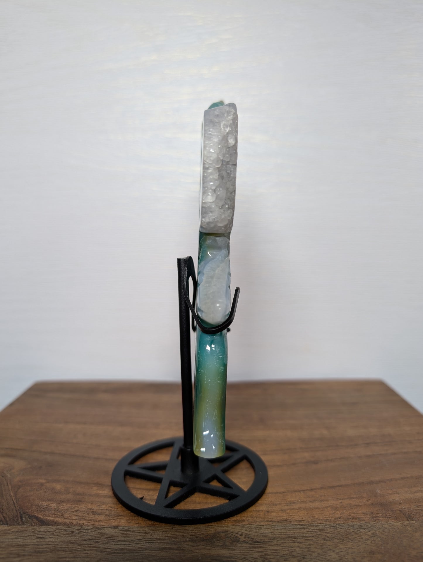 Druzy Green Agate (Enhanced) Nine Tail Fox Carving w/ Stand (D33)