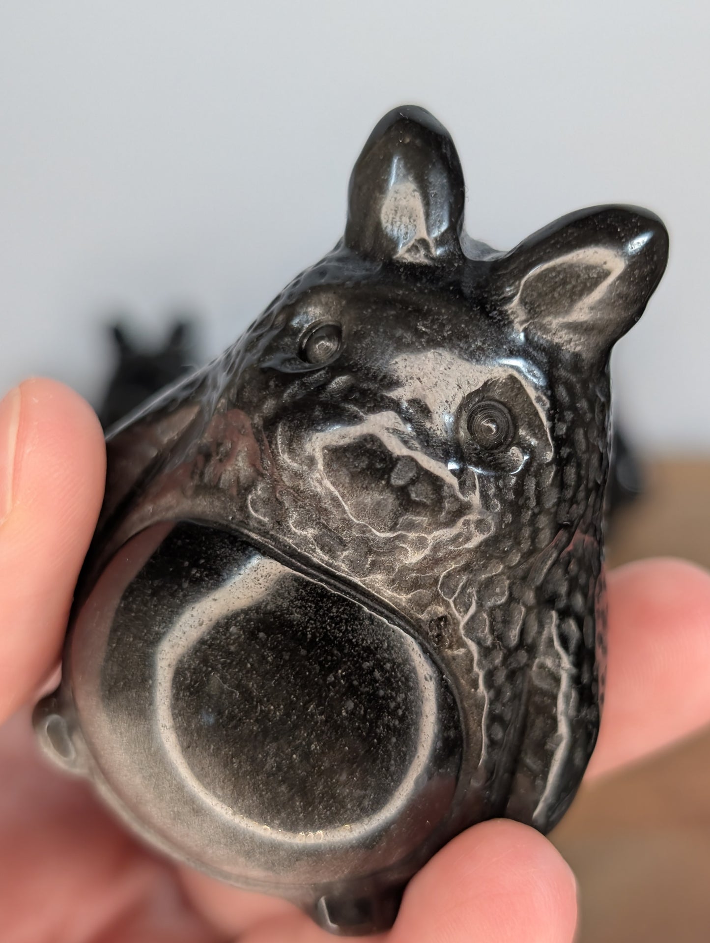 Silver Sheen Obsidian Totoro Carving (Bigger Size)
