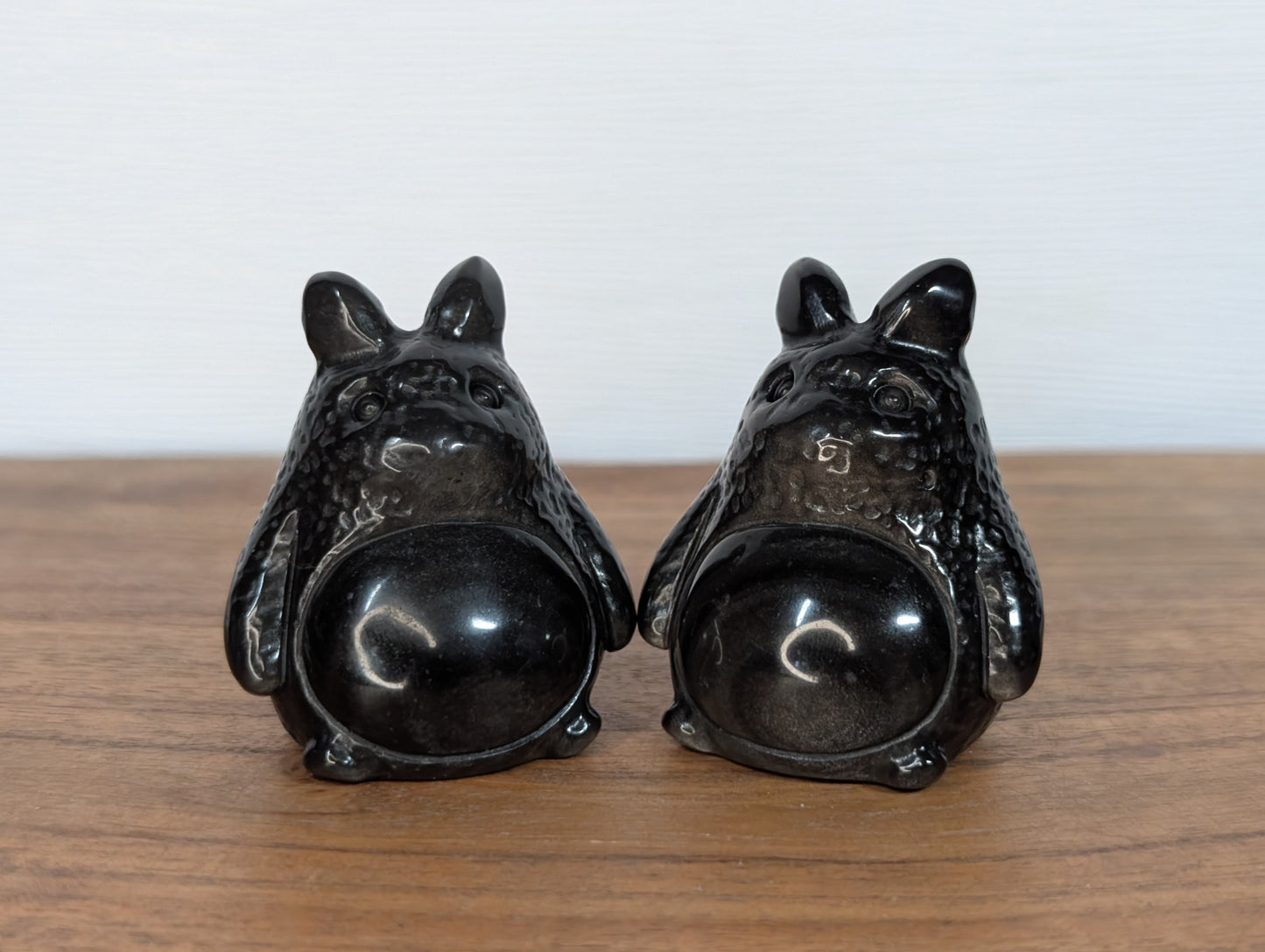 Silver Sheen Obsidian Totoro Carving (Smaller Size)