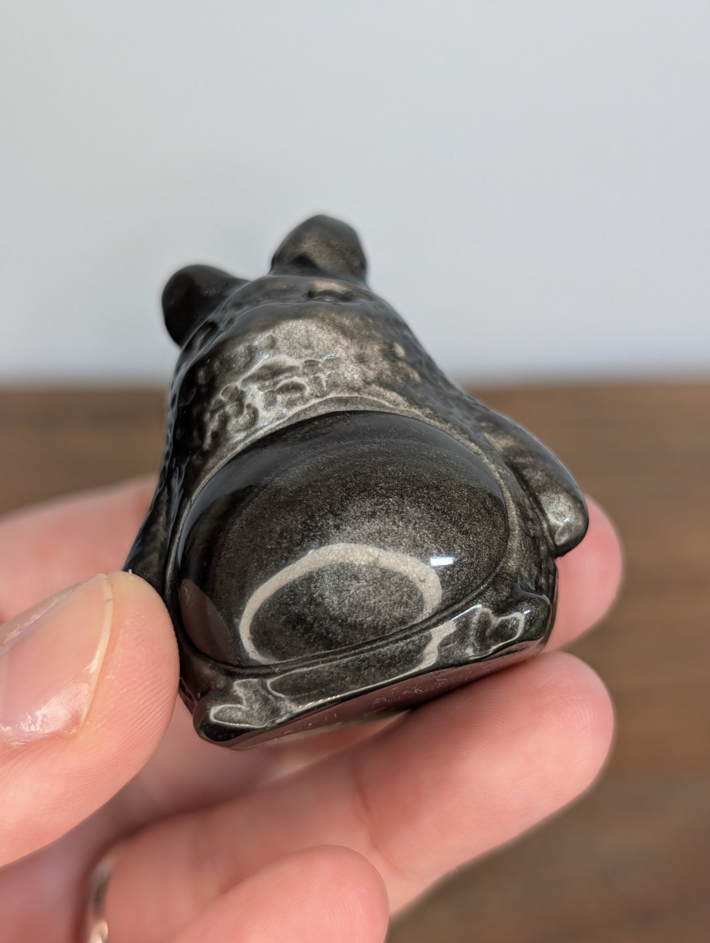 Silver Sheen Obsidian Totoro Carving (Smaller Size)
