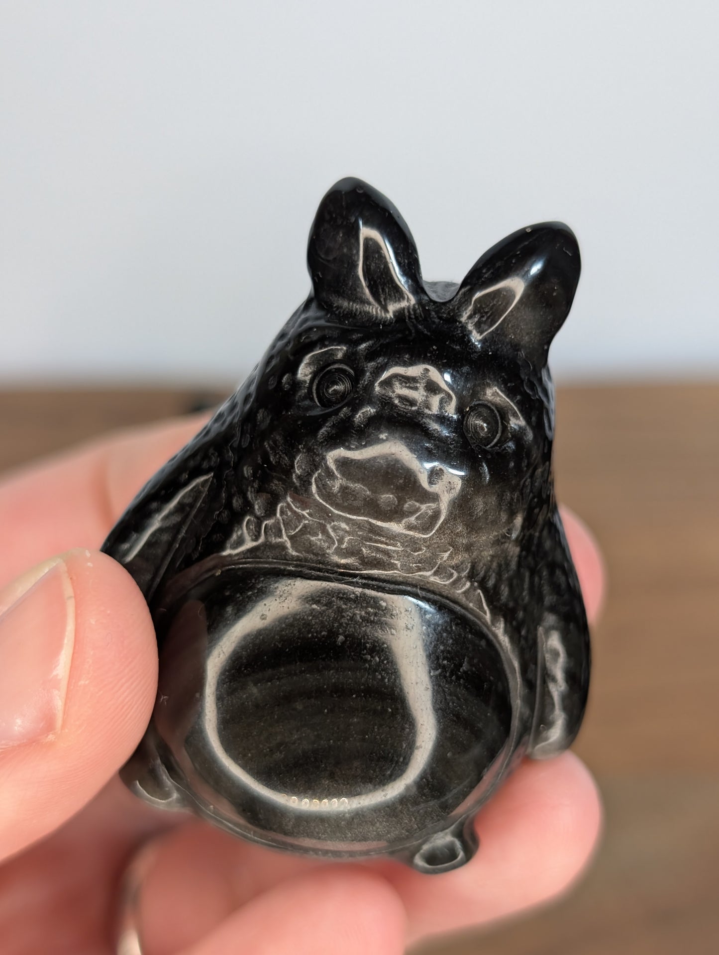Silver Sheen Obsidian Totoro Carving (Smaller Size)