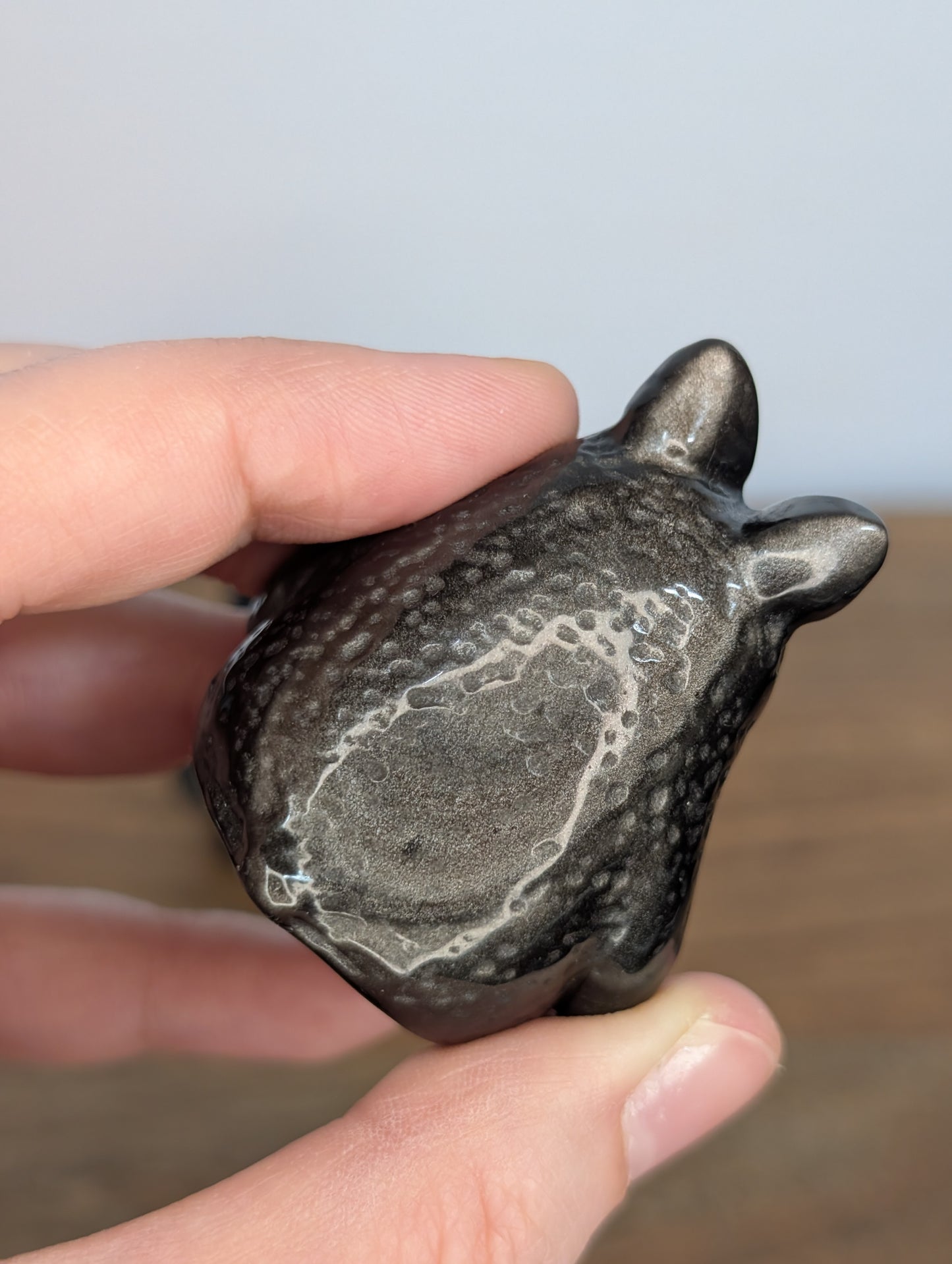 Silver Sheen Obsidian Totoro Carving (Smaller Size)