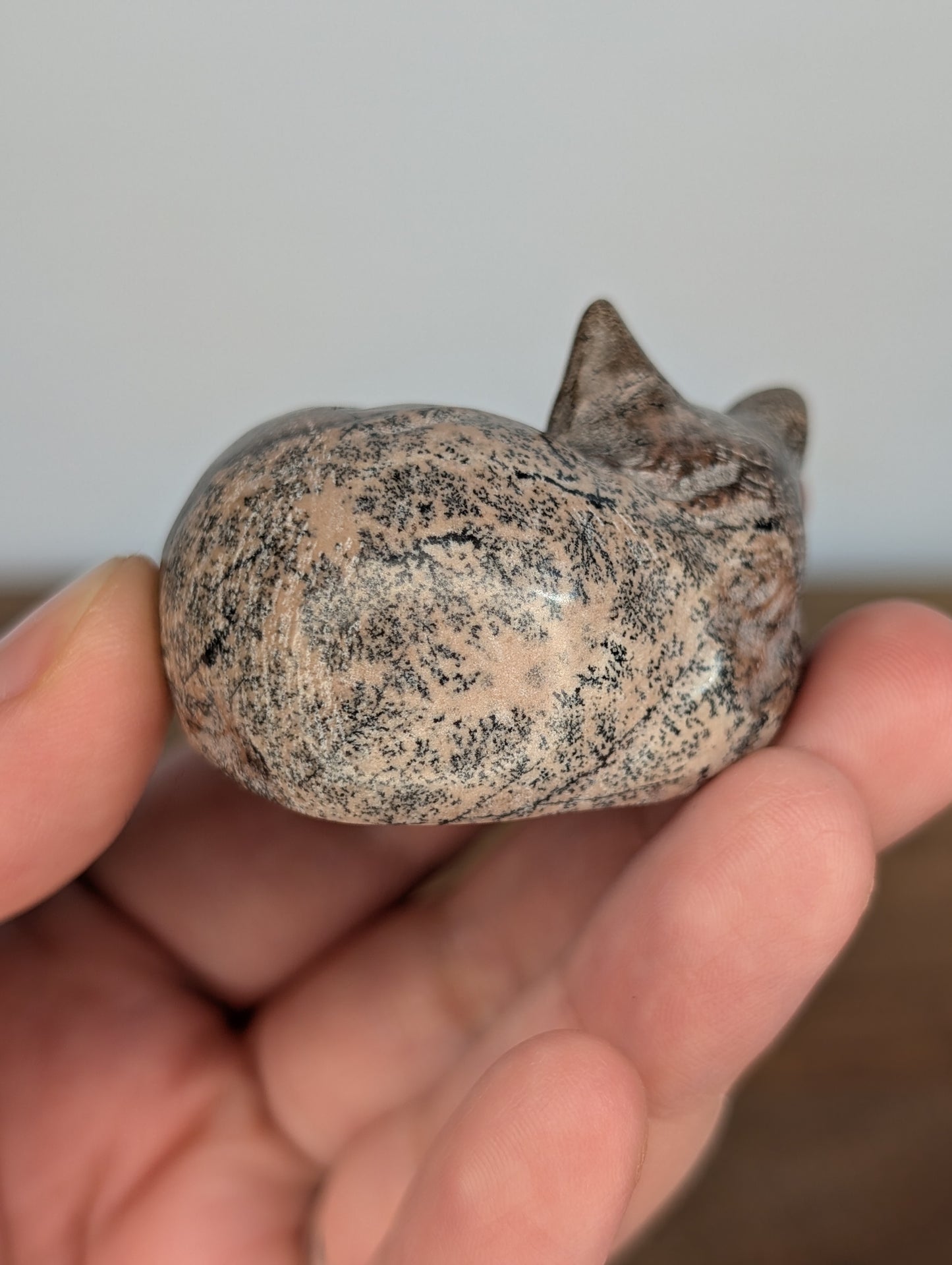 Pink Picture Jasper Sleeping Cat Carving (AC31)