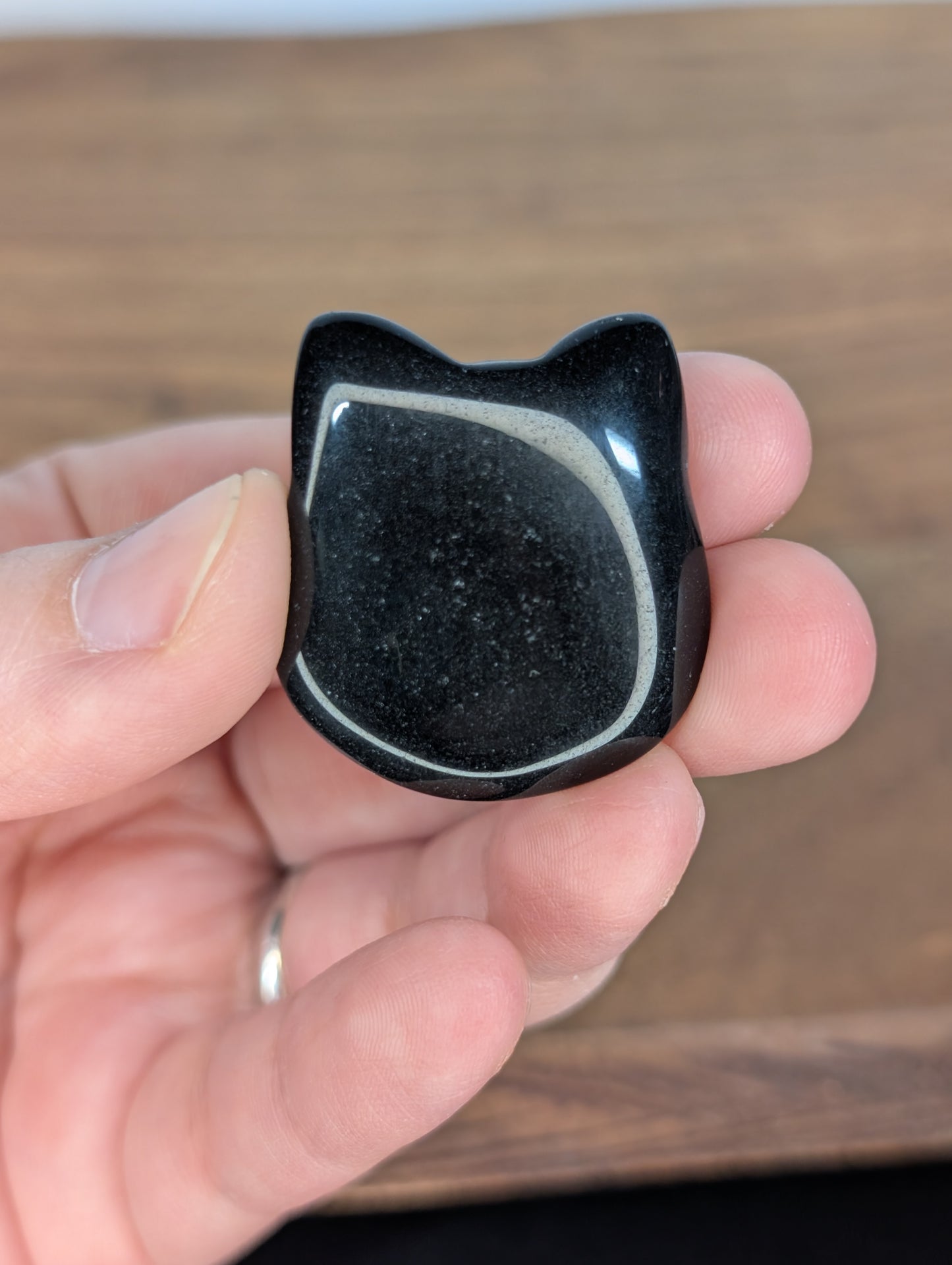 Obsidian Cat Head Carving