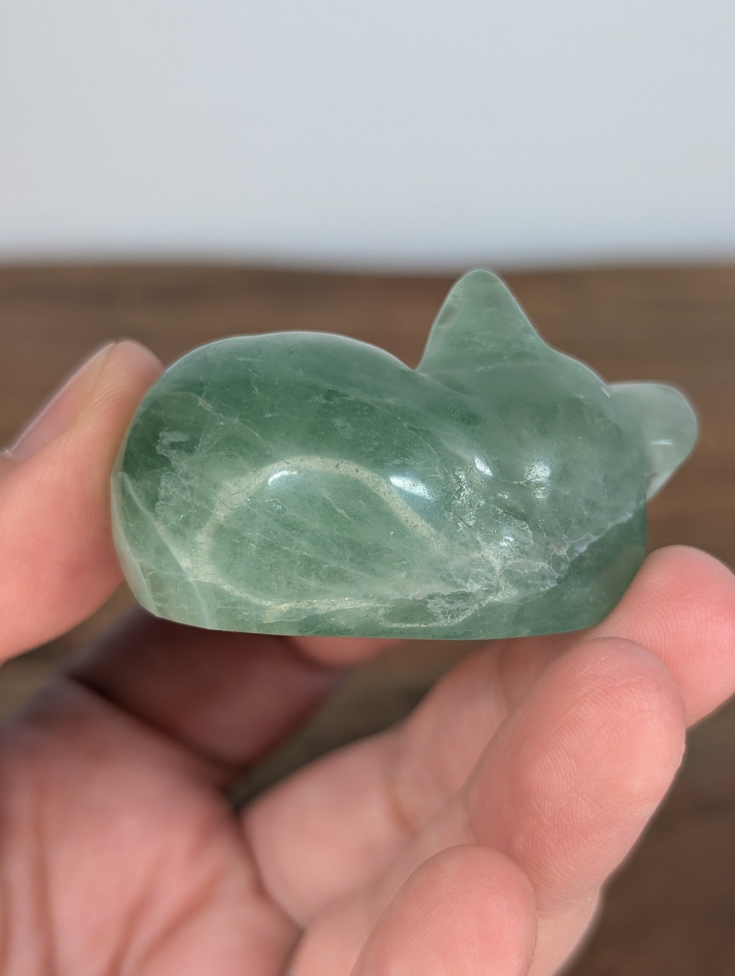 Green Fluorite Sleeping Cat Carving (AR86)