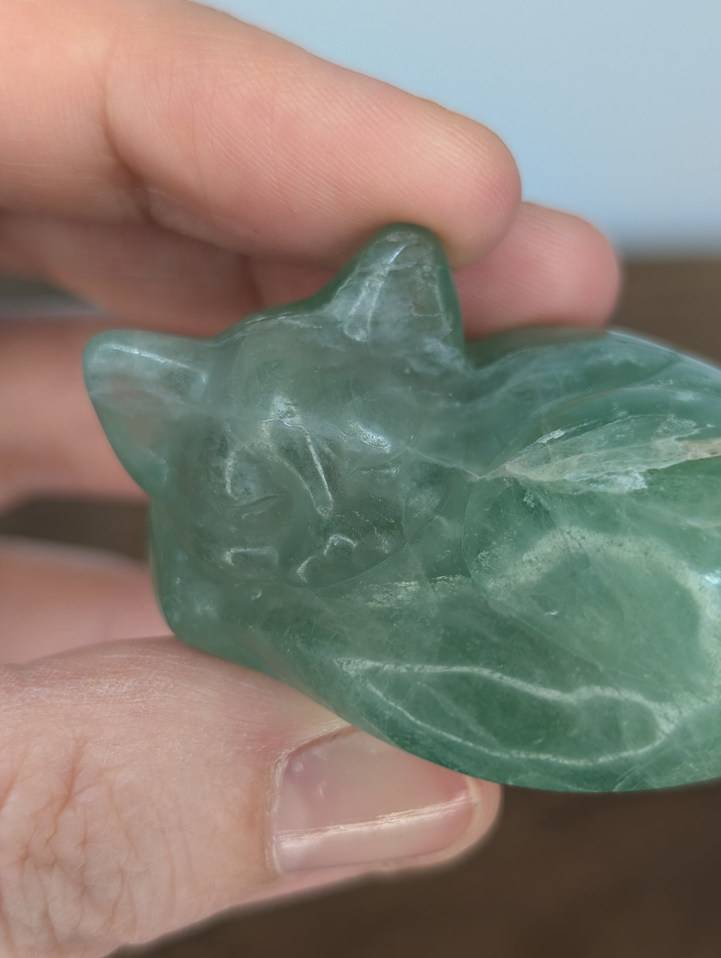 Green Fluorite Sleeping Cat Carving (AR86)