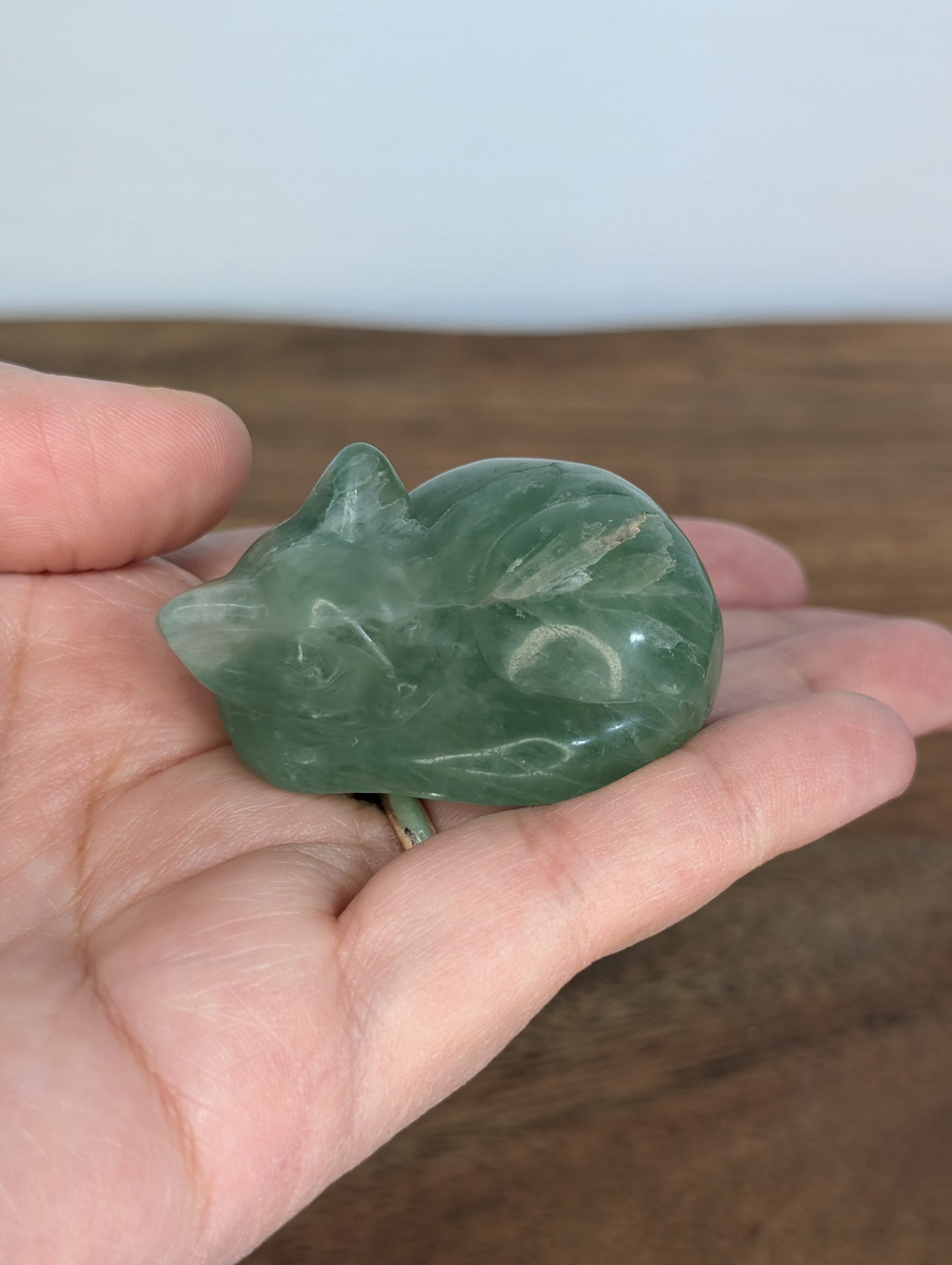 Green Fluorite Sleeping Cat Carving (AR86)