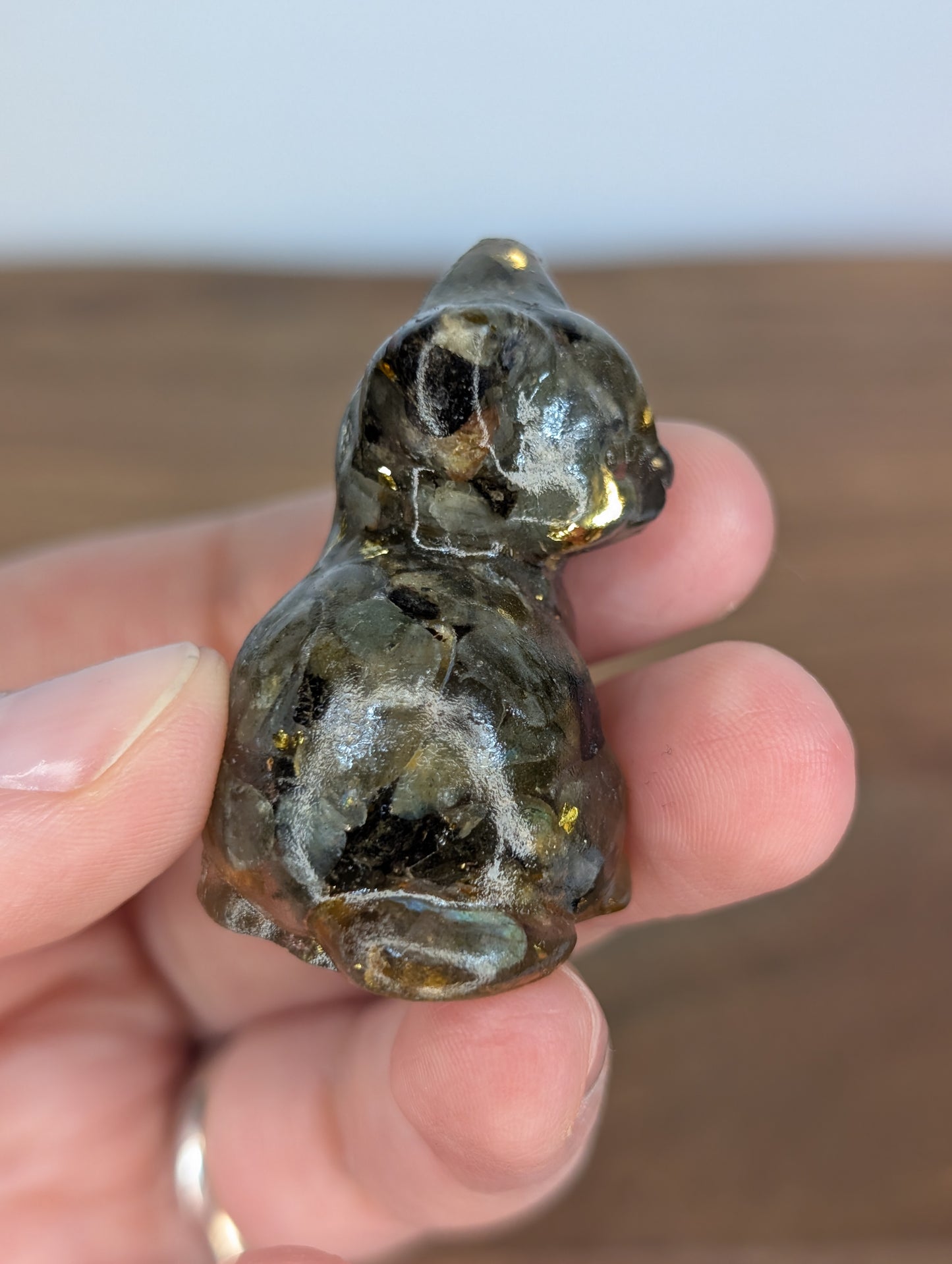 Labradorite Chip Resin Cat Carving