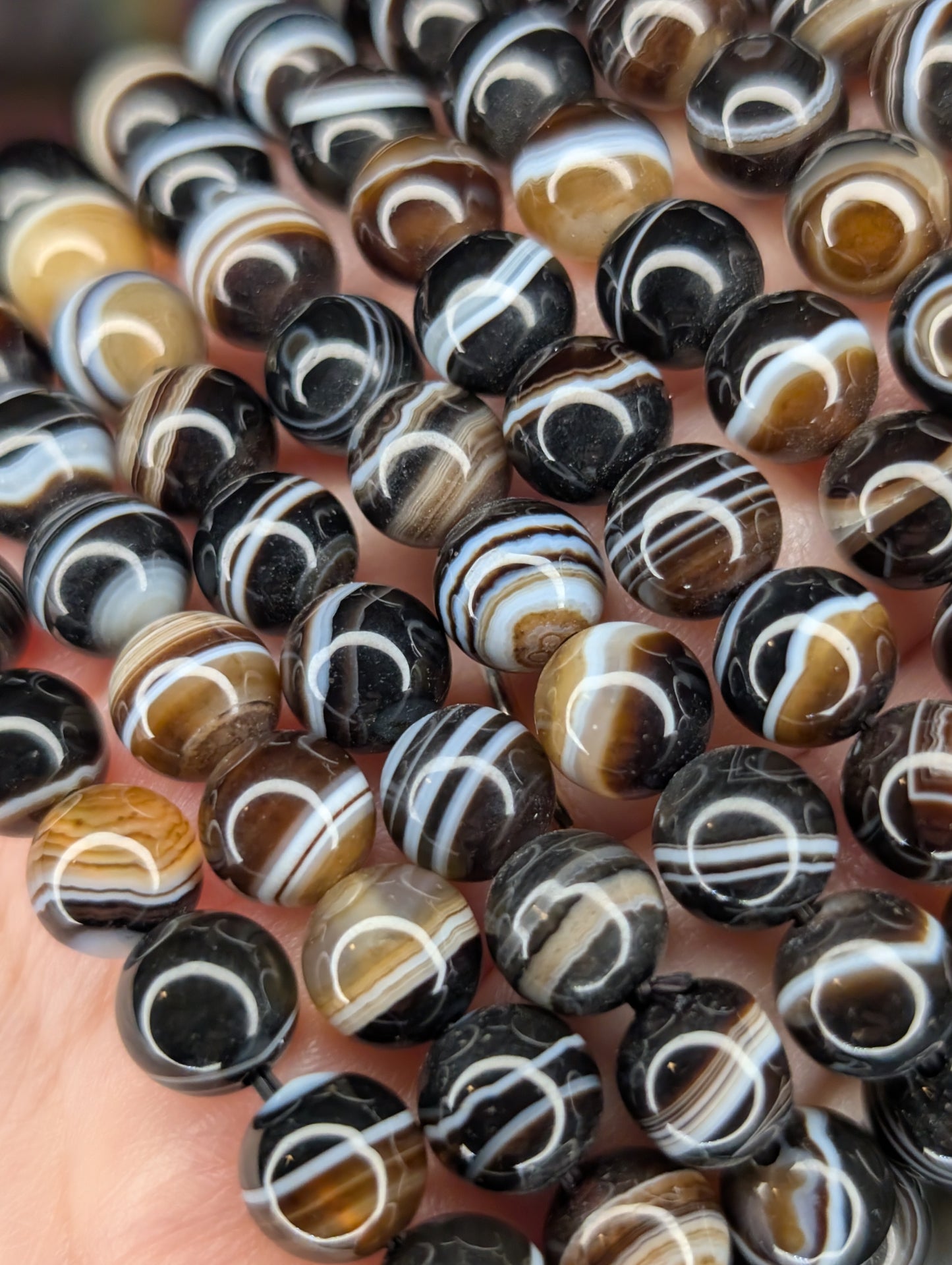 Banded Black Agate 8mm Bead Bracelet