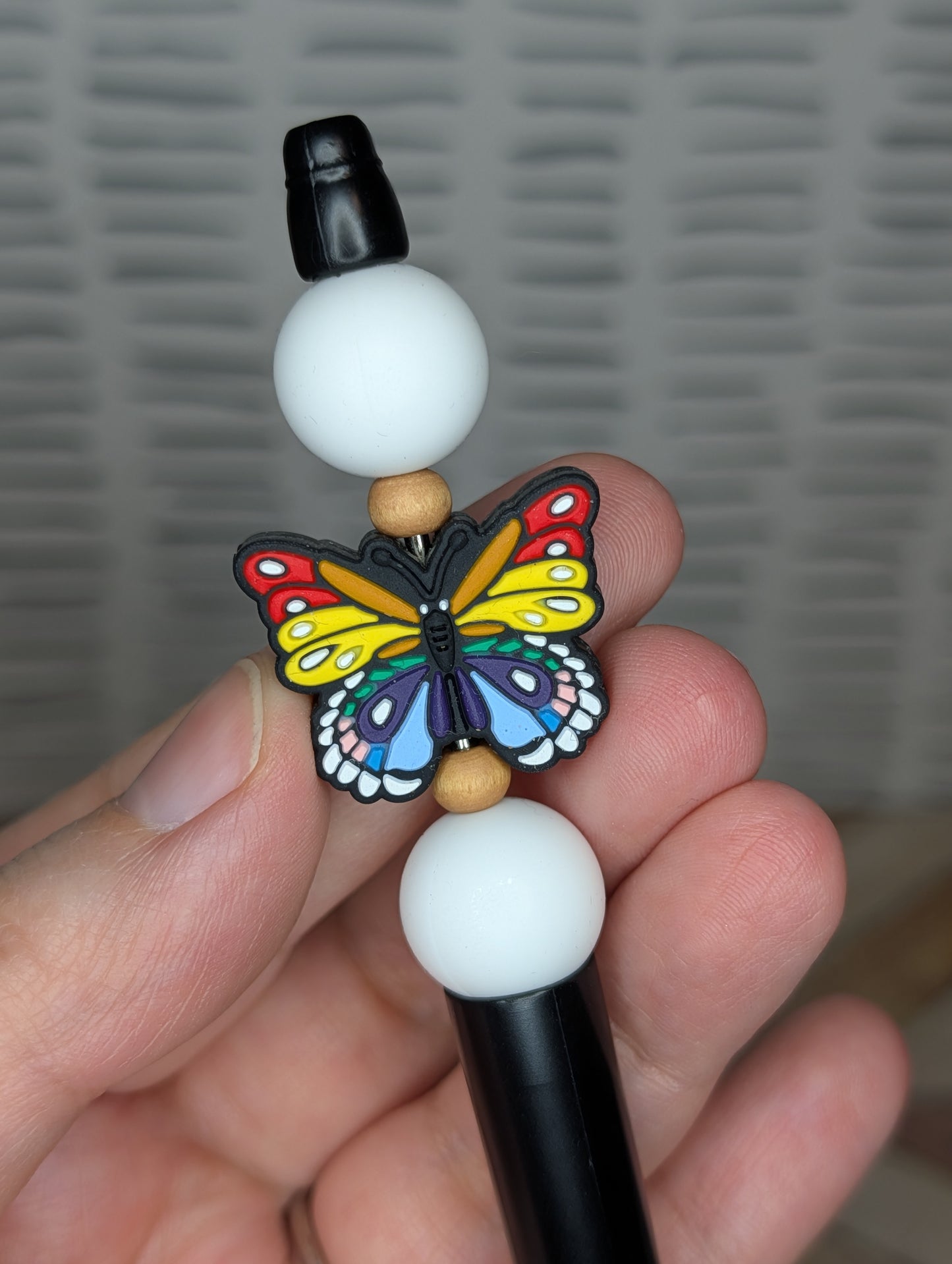 White Rainbow Butterfly Beaded Pen