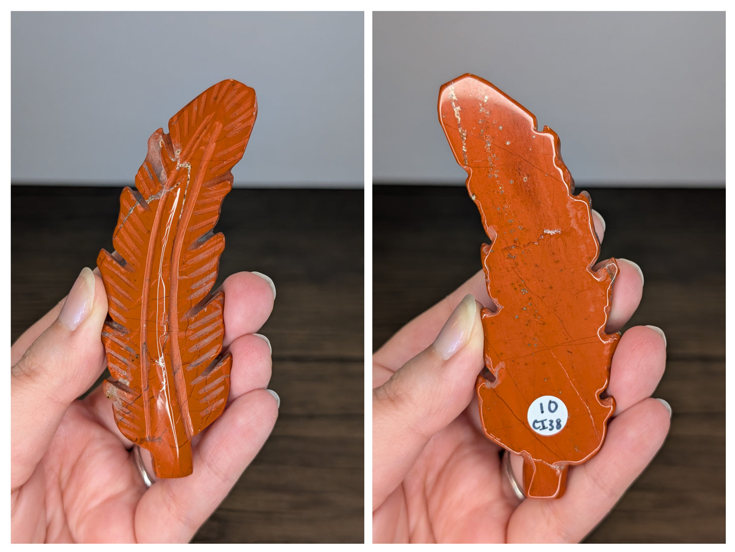 Red Jasper Feather Carving