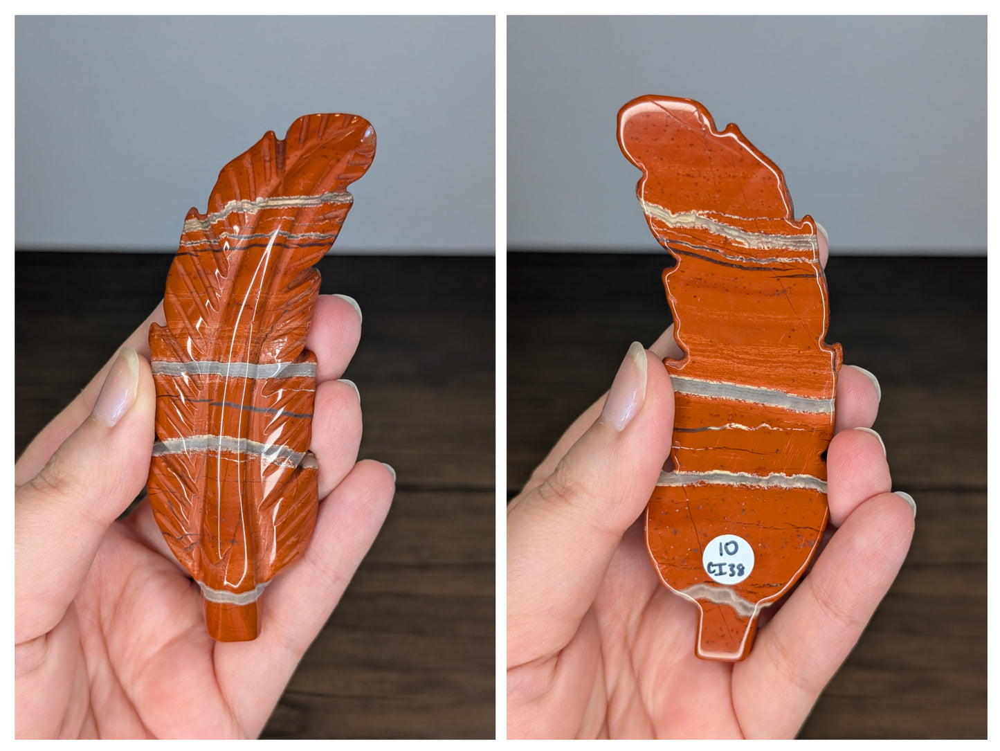 Red Jasper Feather Carving