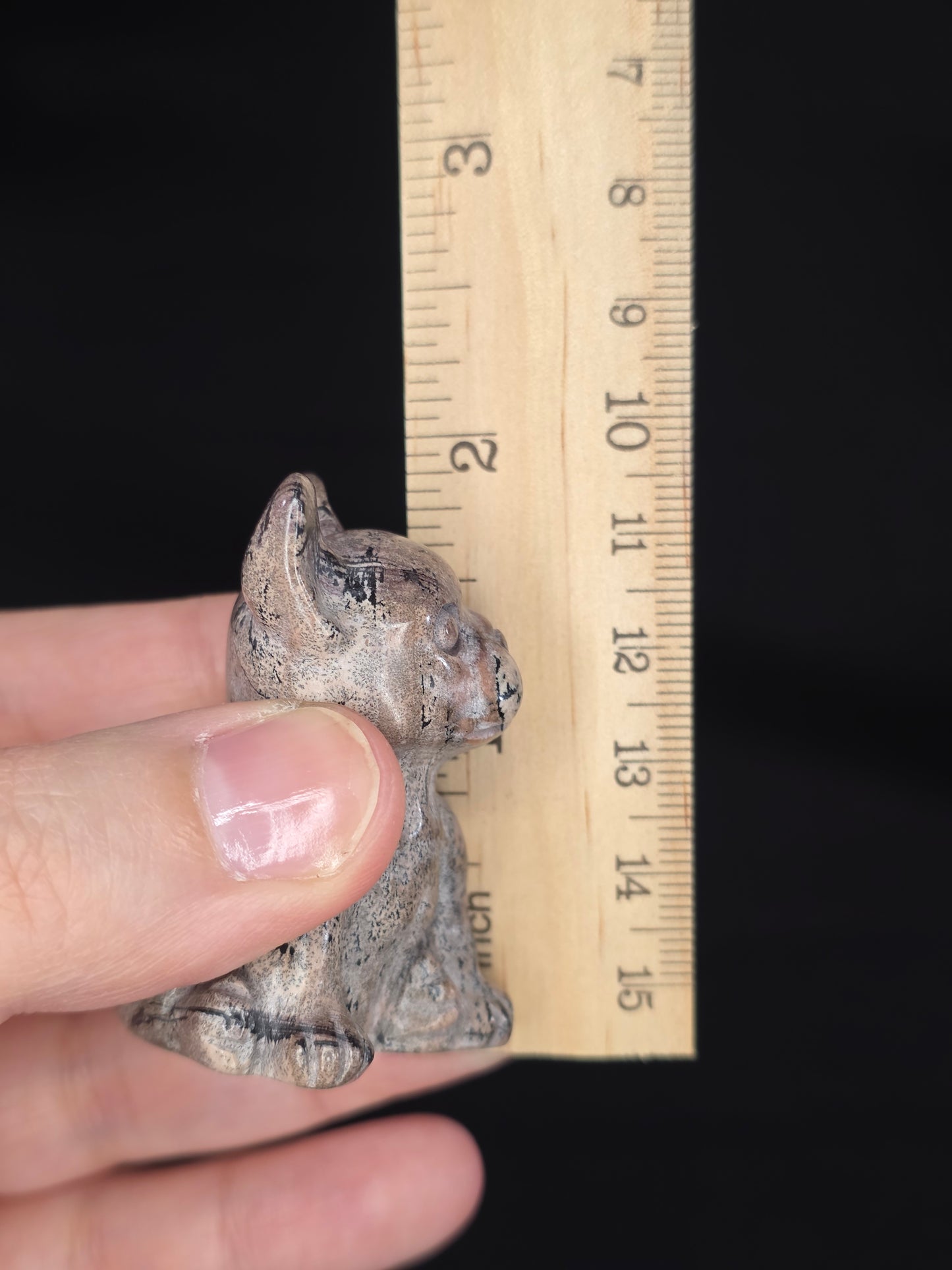 Pink Picture Jasper Frenchie Carving