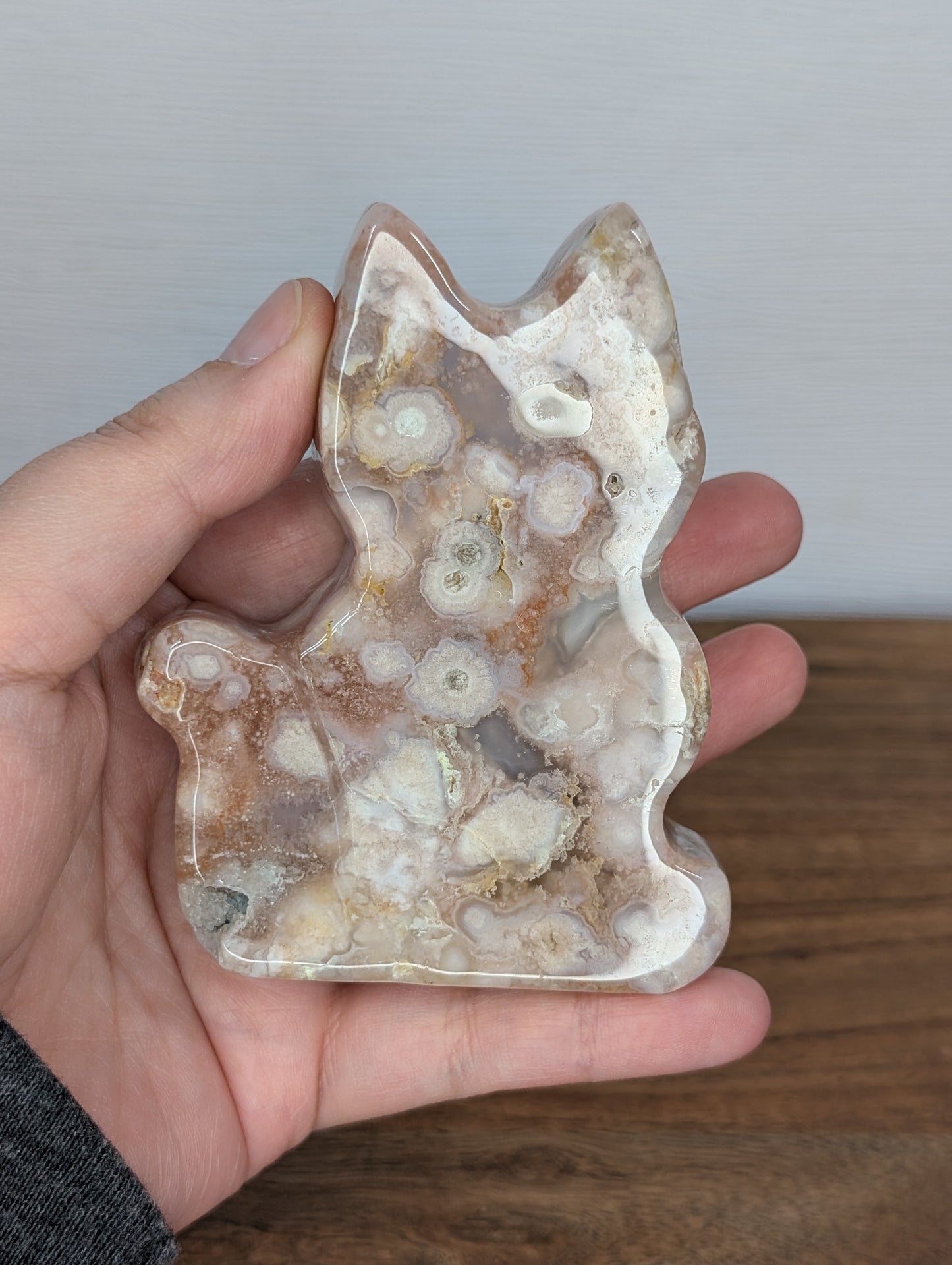 Flower Agate Cat Silhouette Carving (V73)