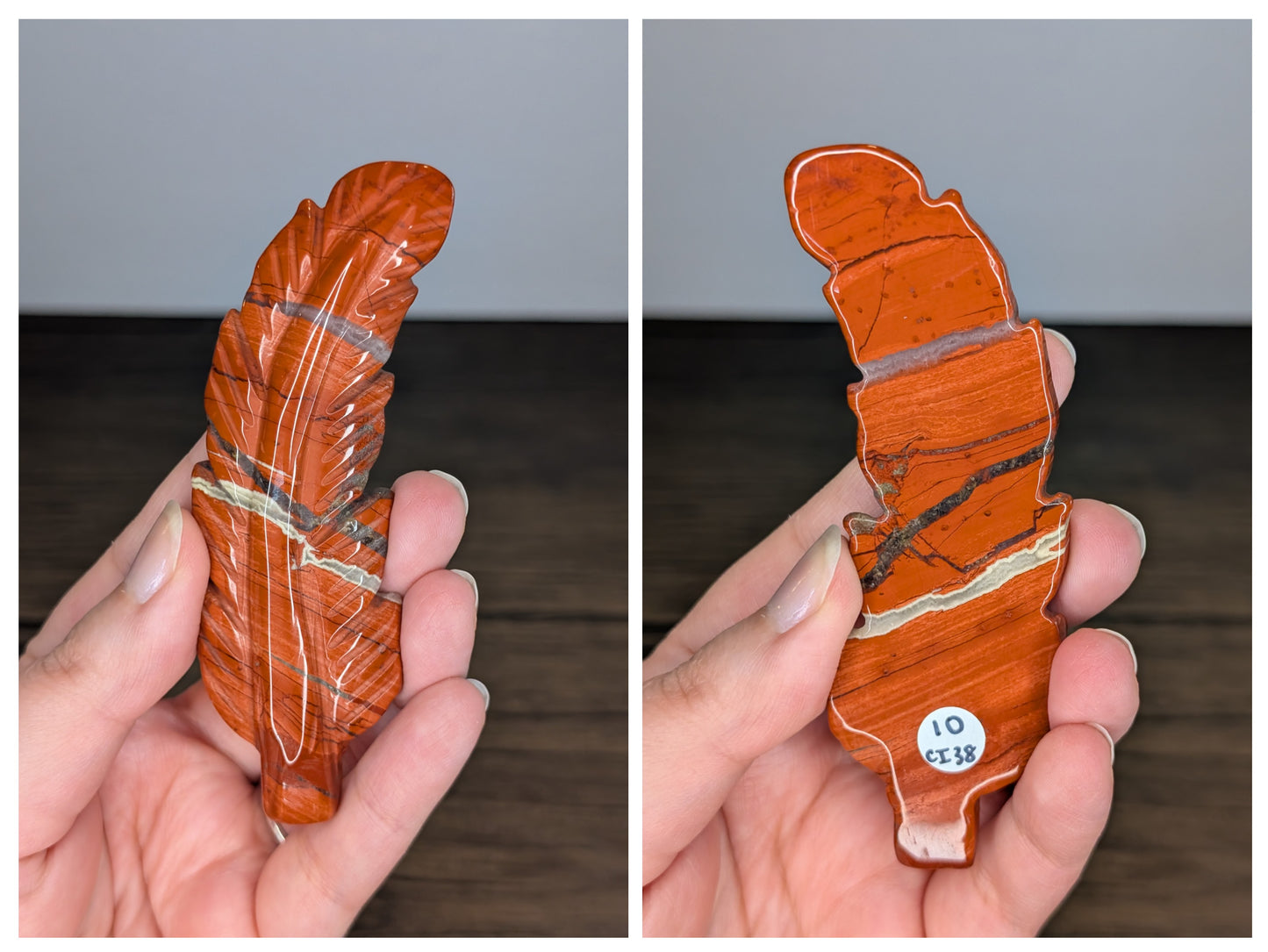 Red Jasper Feather Carving