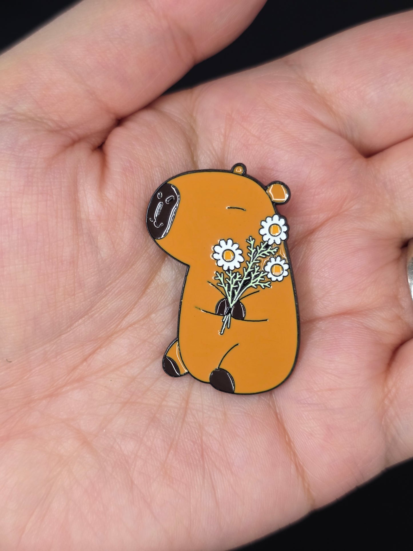 Capybara w/ Daisies Enamel Pin