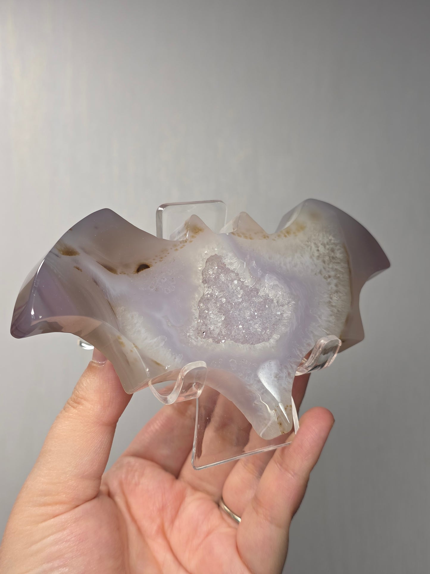 Druzy Agate Bat Carving w/ Acrylic Stand