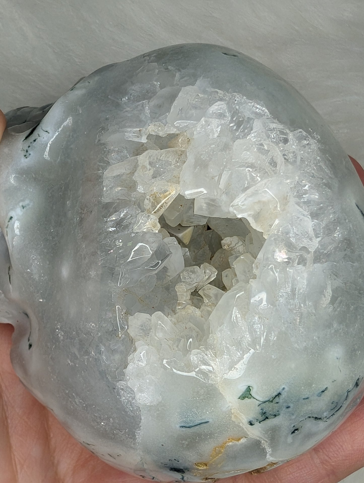 Imperfect Druzy Moss Agate Skull Carving