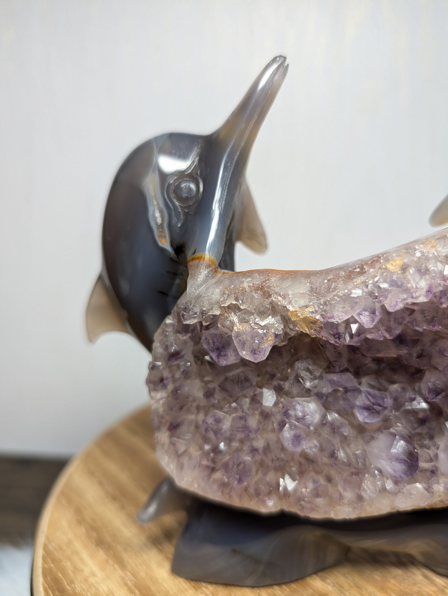 Druzy Agate Amethyst Dolphin Carving Z51