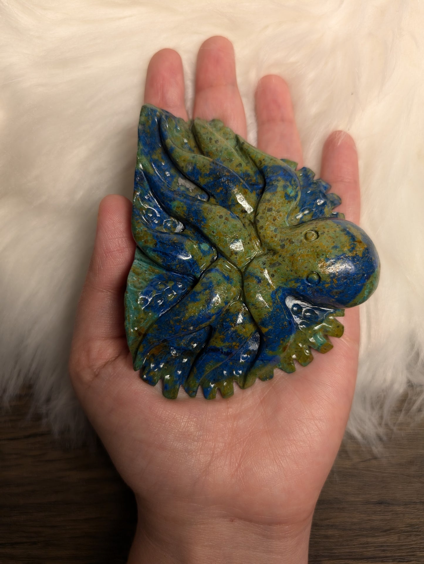 Azurite Octopus Carving
