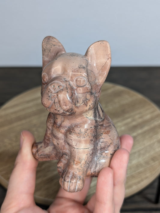 Pink Picture Jasper Frenchie Carving (AS34)