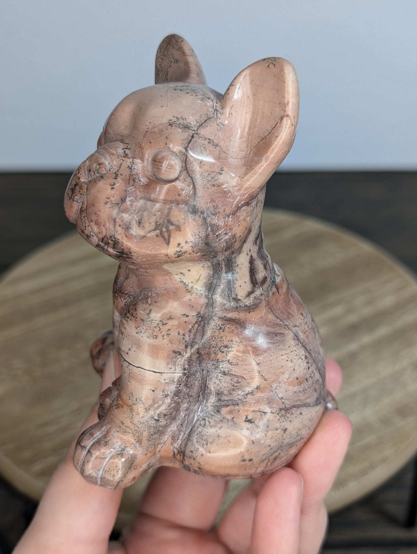 Pink Picture Jasper Frenchie Carving (AS34)