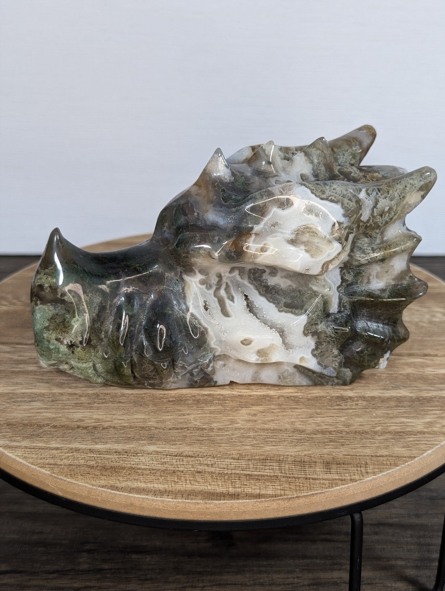 Moss Agate Dragon Head Carving