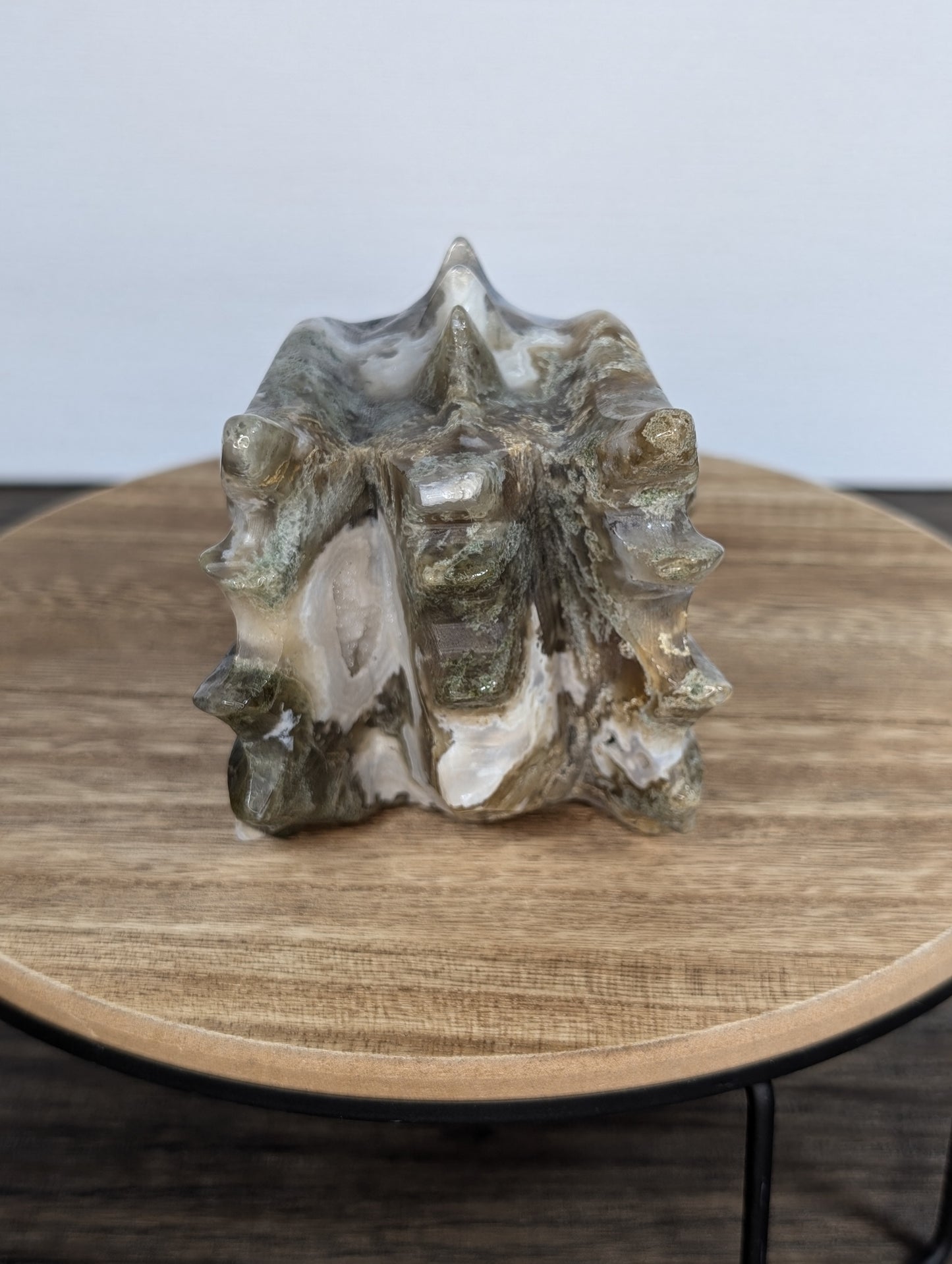 Moss Agate Dragon Head Carving