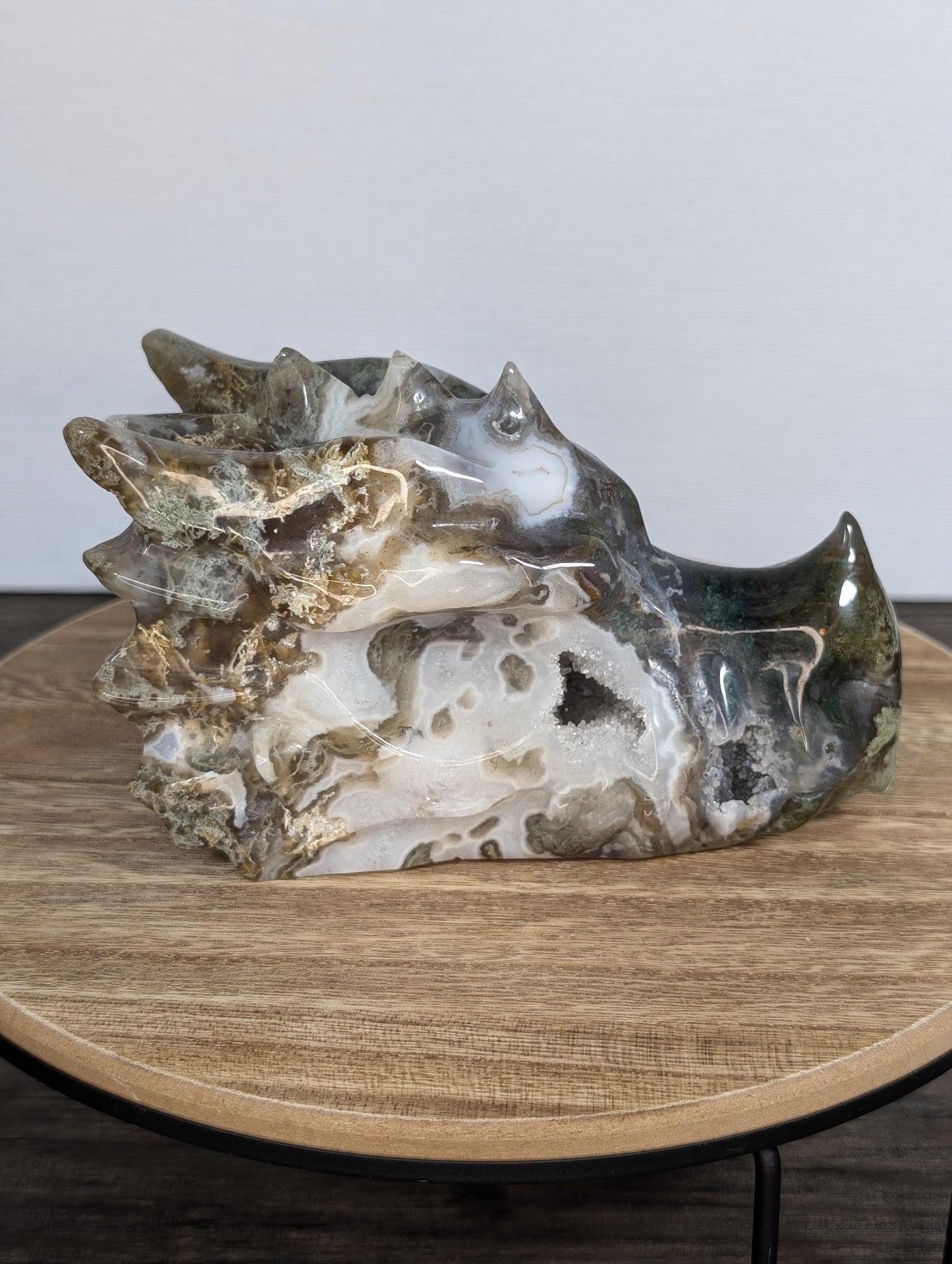Moss Agate Dragon Head Carving