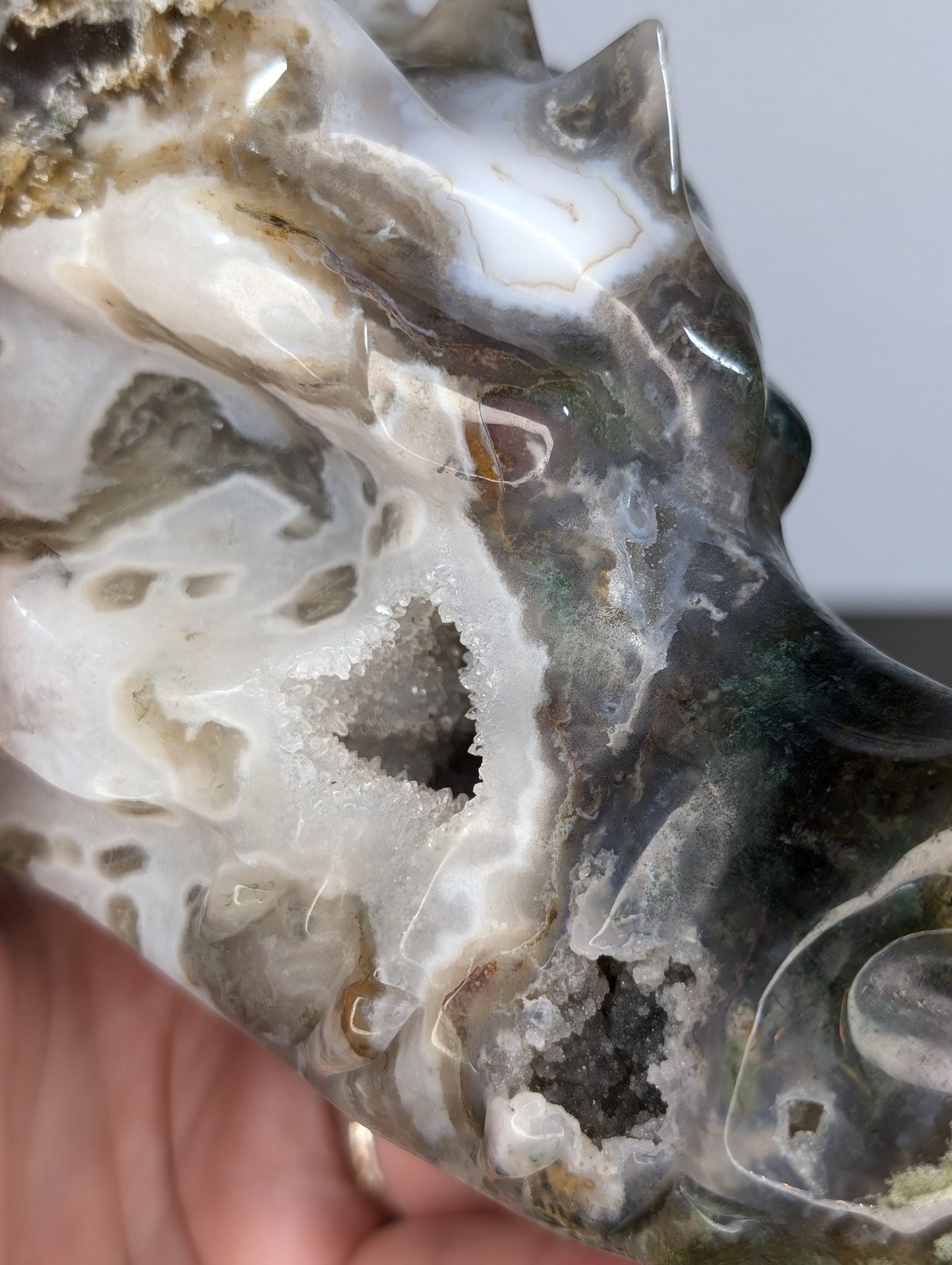 Moss Agate Dragon Head Carving