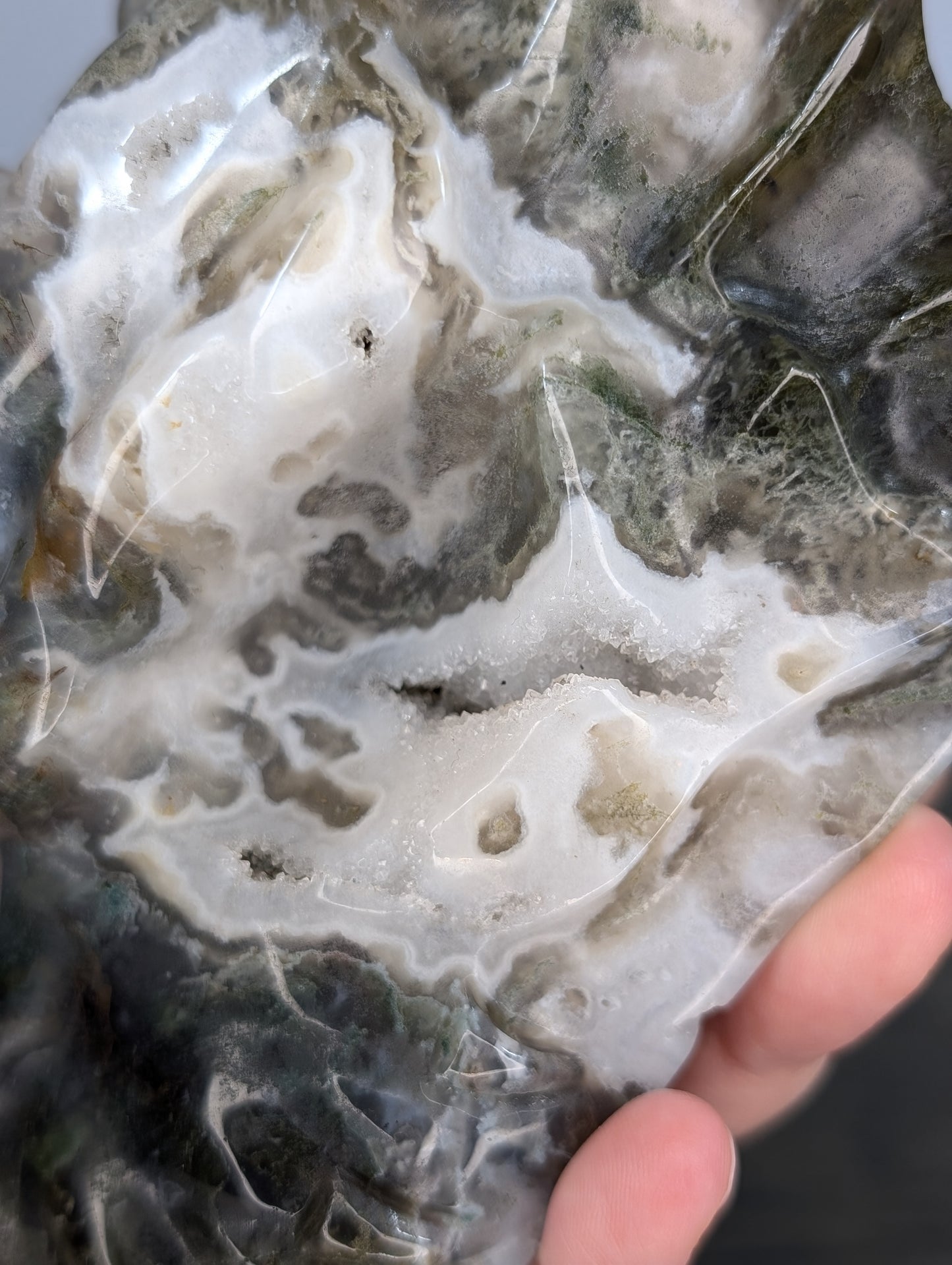 Moss Agate Dragon Head Carving