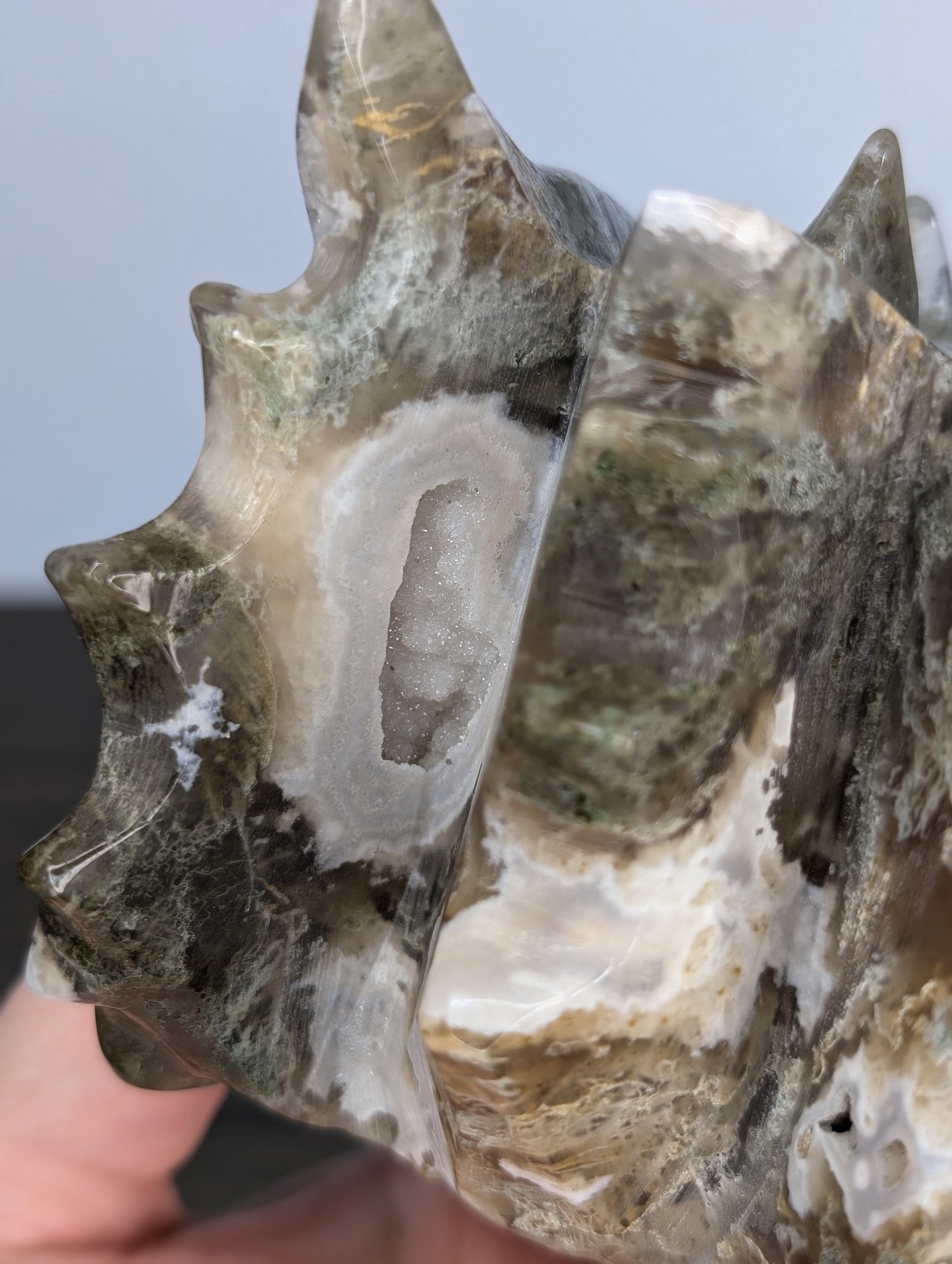Moss Agate Dragon Head Carving