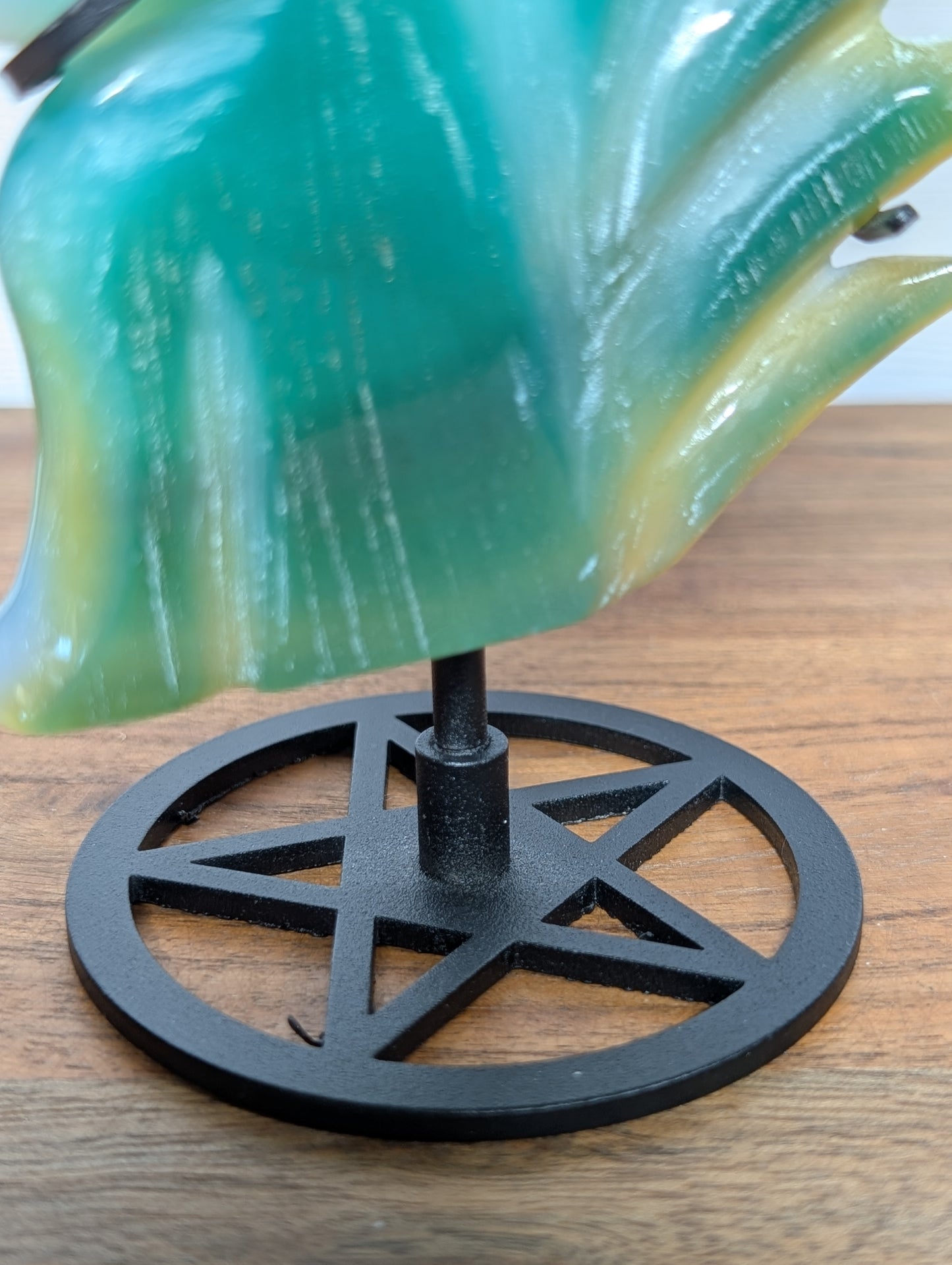 Druzy Green Agate (Enhanced) Nine Tail Fox Carving w/ Stand (D33)