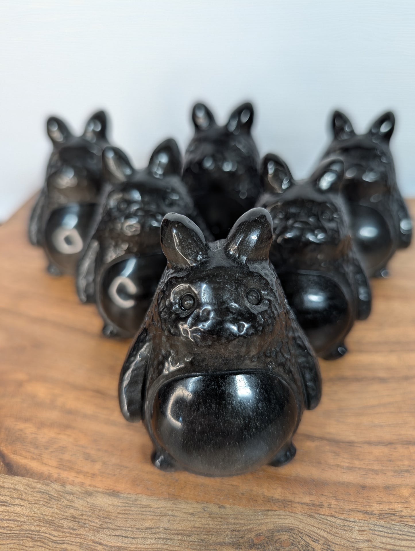 Silver Sheen Obsidian Totoro Carving (Bigger Size)