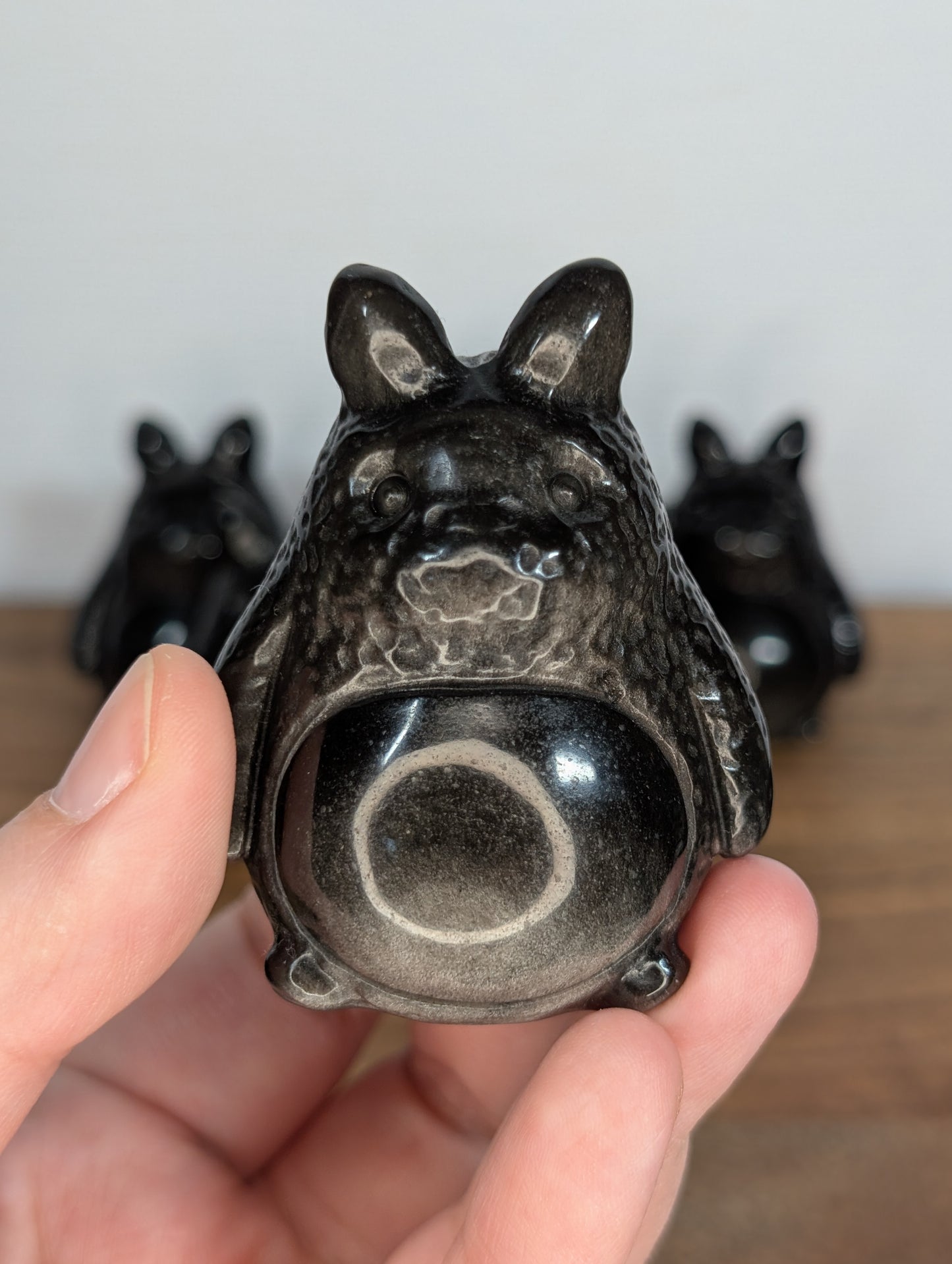 Silver Sheen Obsidian Totoro Carving (Bigger Size)