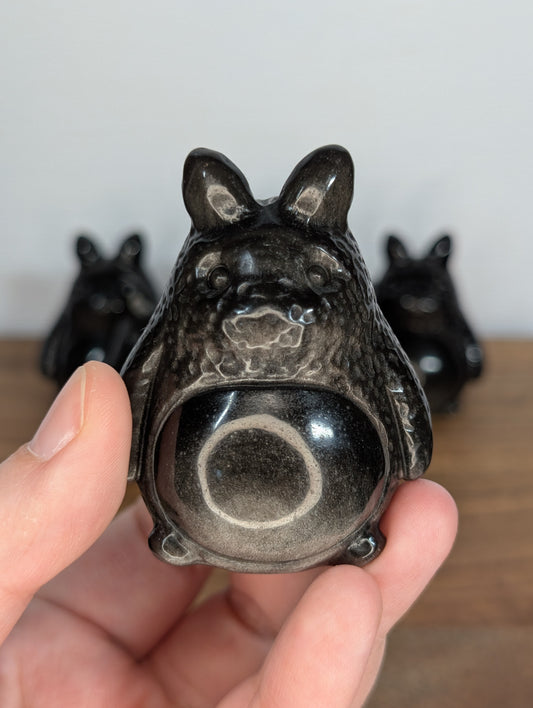 Silver Sheen Obsidian Totoro Carving (Bigger Size)