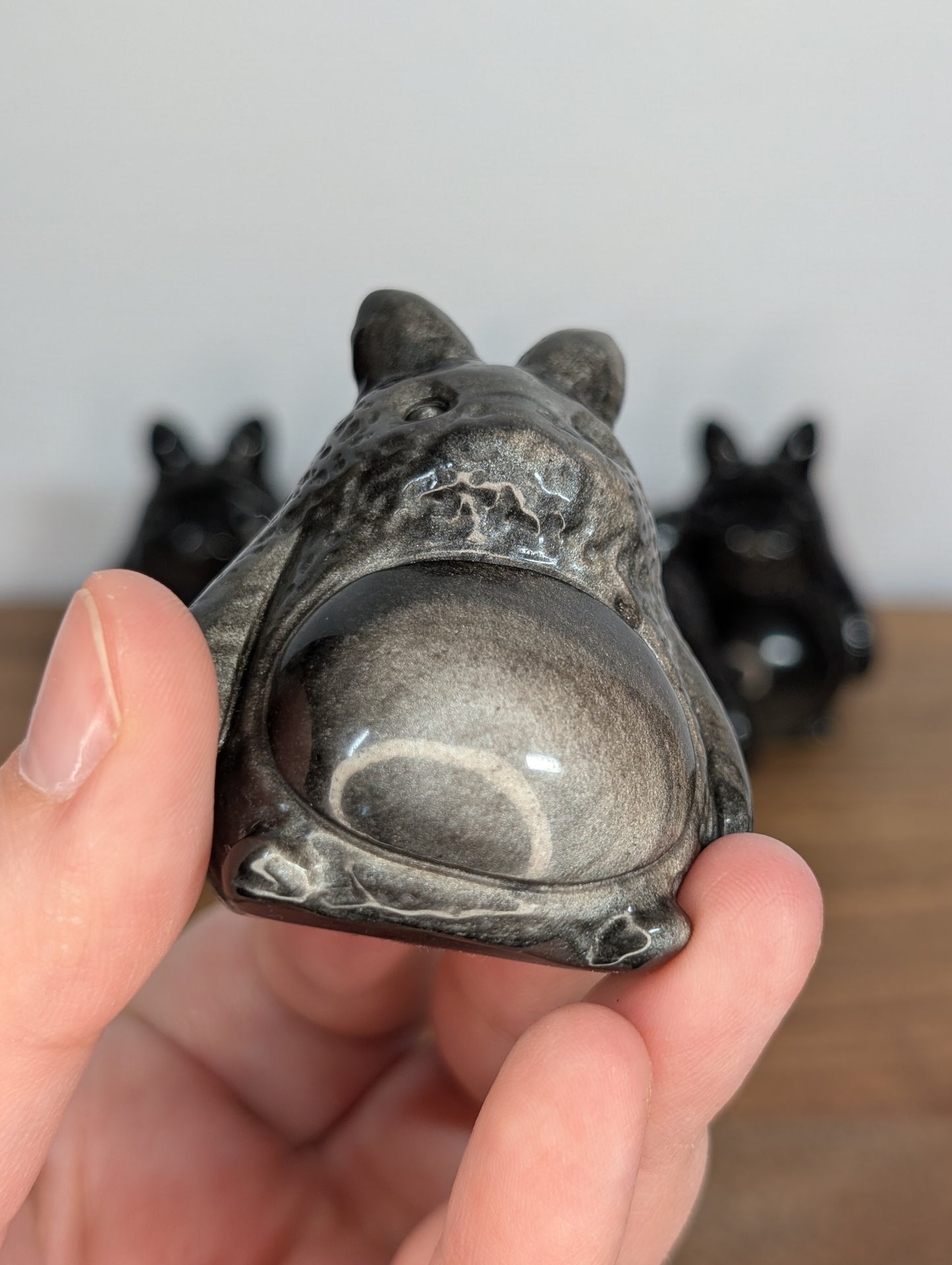 Silver Sheen Obsidian Totoro Carving (Bigger Size)