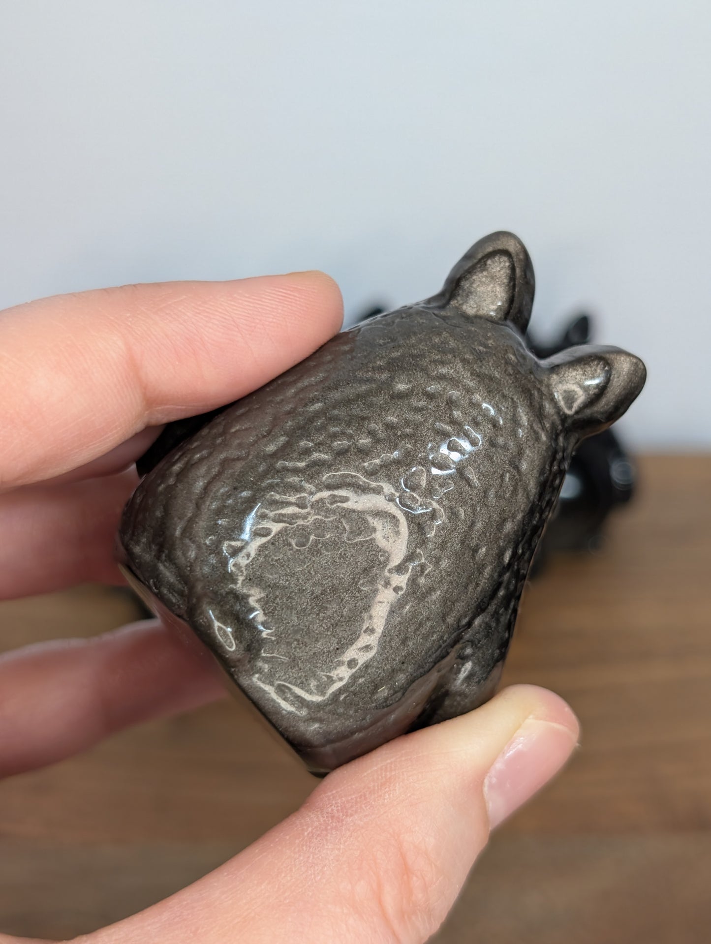 Silver Sheen Obsidian Totoro Carving (Bigger Size)