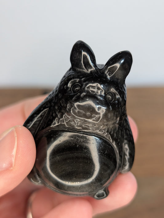 Silver Sheen Obsidian Totoro Carving (Smaller Size)