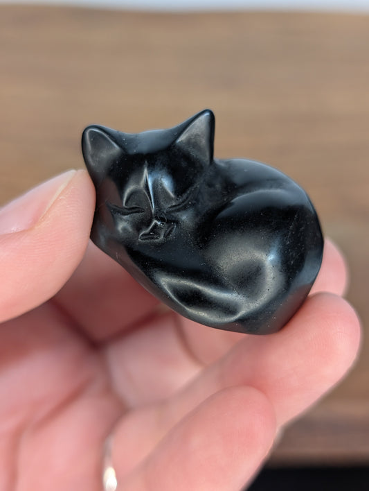 Obsidian Sleeping Cat Carving
