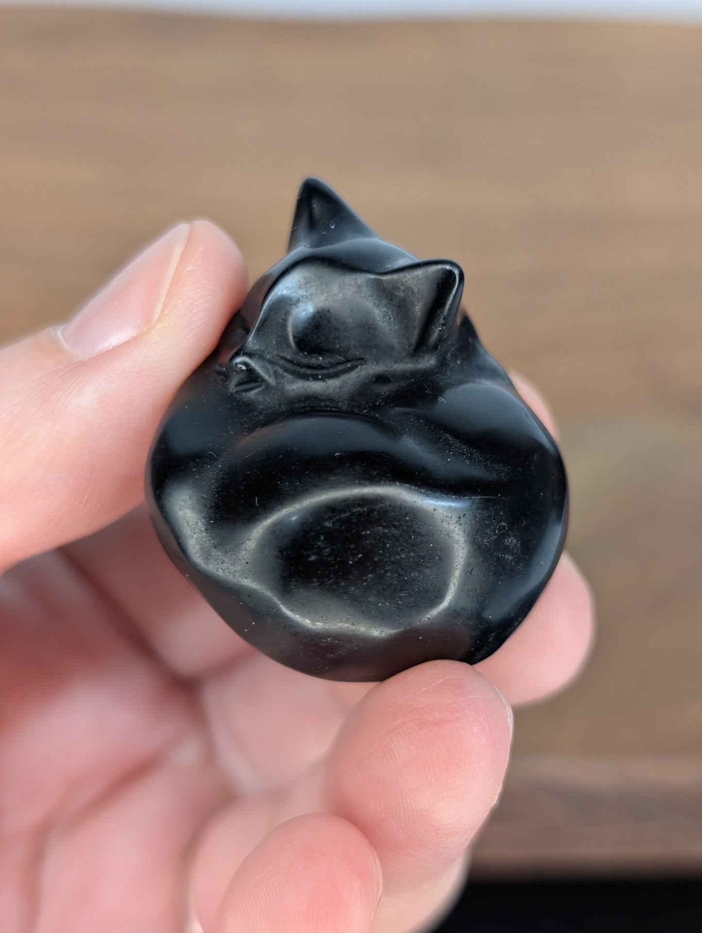 Obsidian Sleeping Cat Carving