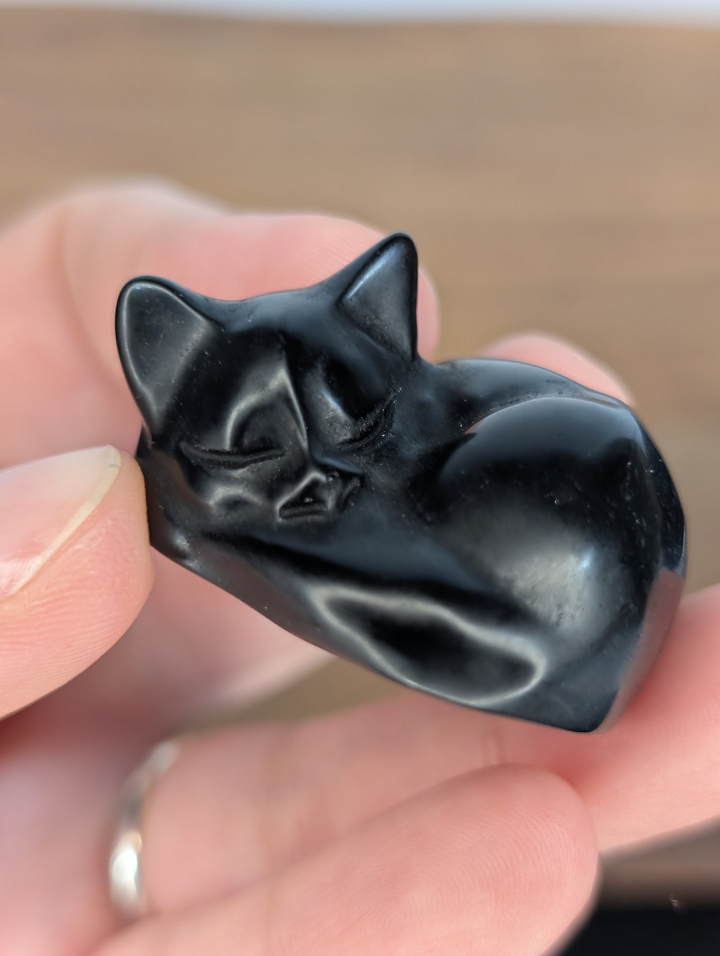 Obsidian Sleeping Cat Carving
